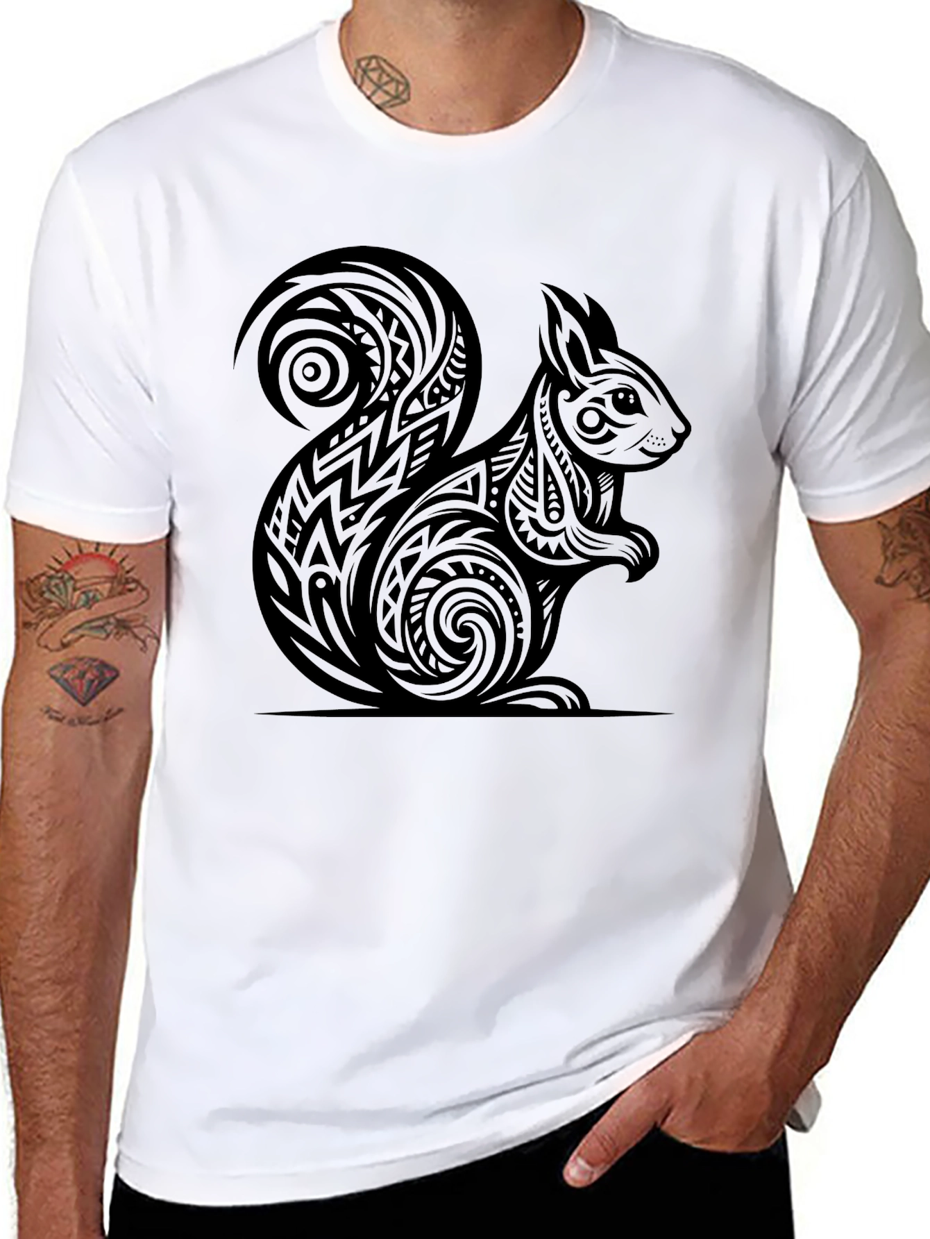 Tribal Squirrel Graphic Tee - Black