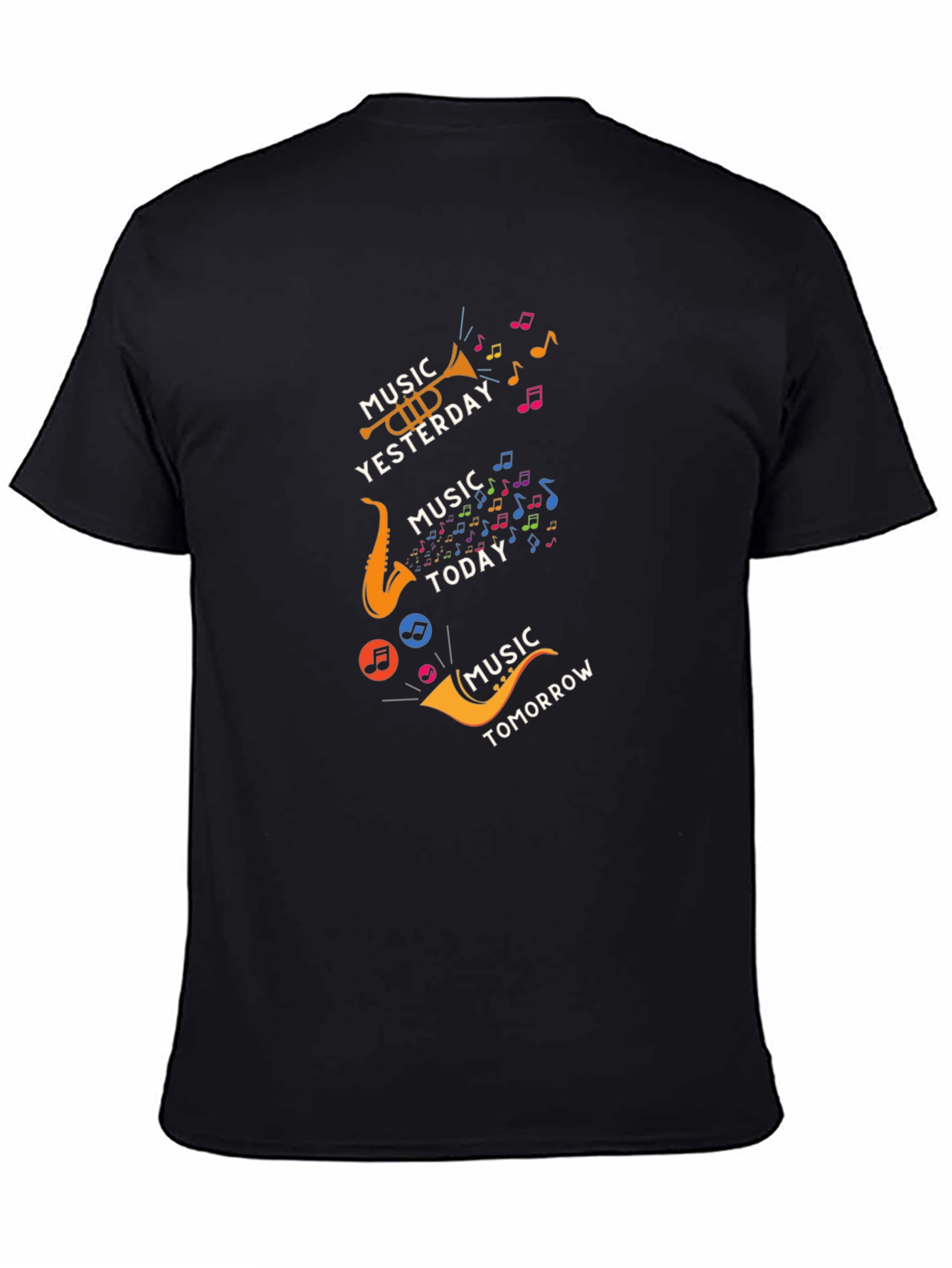 Music Yesterday Today Tomorrow Mens Black T-Shirt