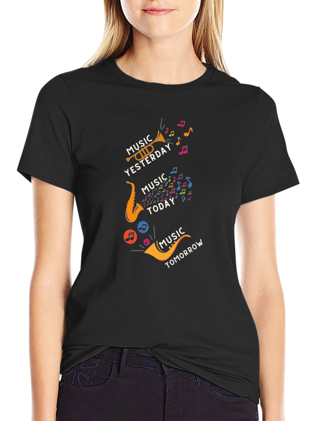 Music Yesterday Today Tomorrow Mens Black T-Shirt