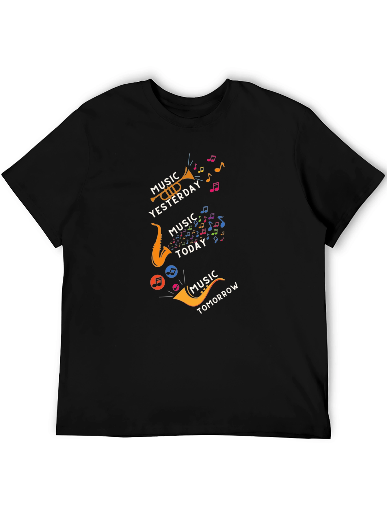 Music Yesterday Today Tomorrow Mens Black T-Shirt