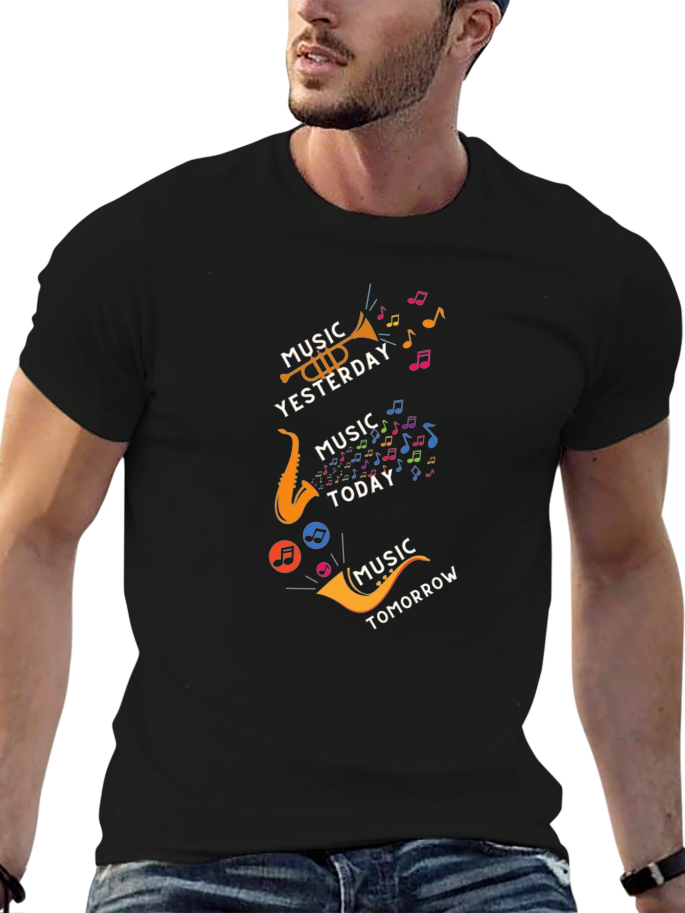 Music Yesterday Today Tomorrow Mens Black T-Shirt