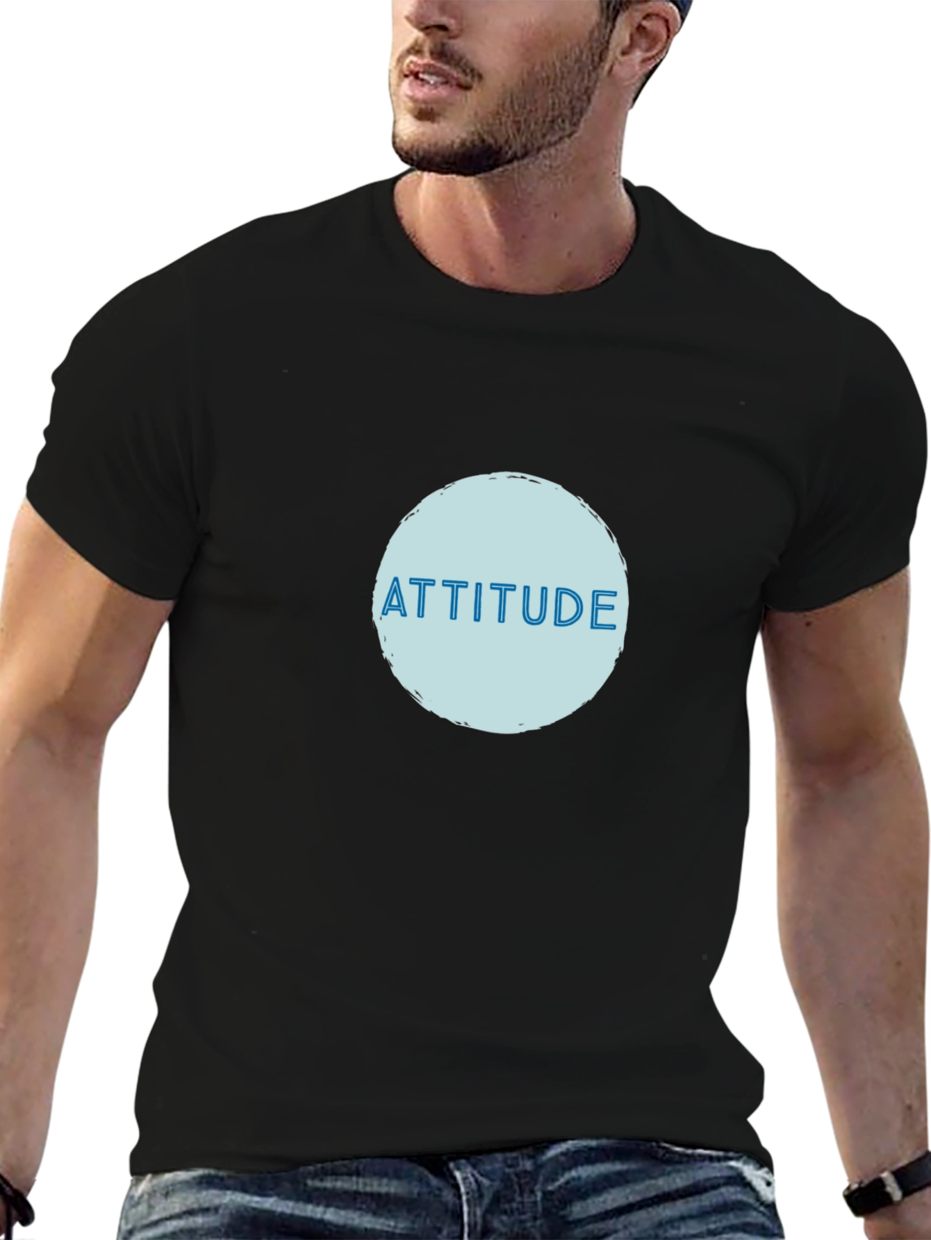 Attitude Graphic Print T-Shirt - Black