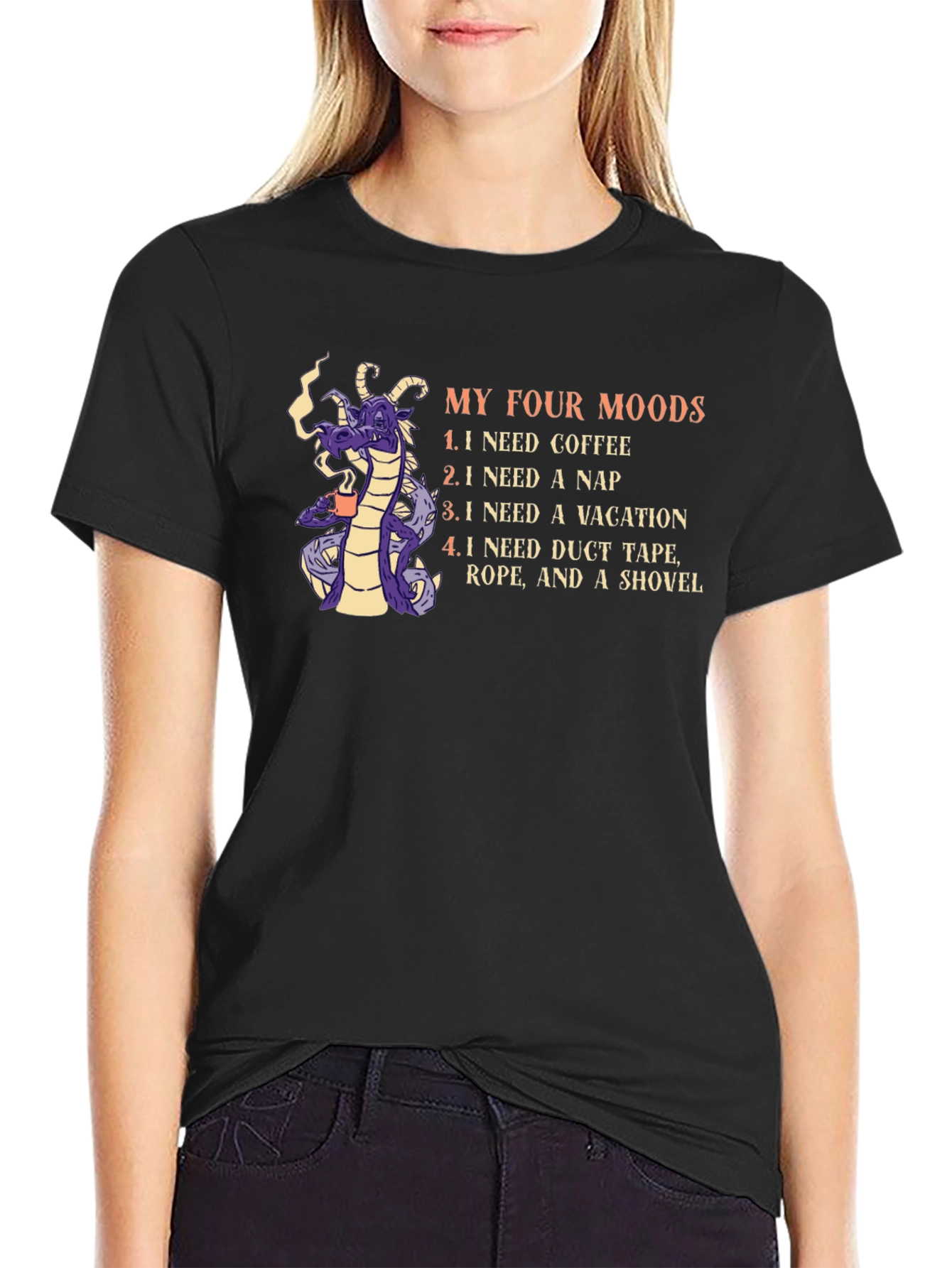 My Four Moods T-Shirt: Coffee Nap Vacation Duct Tape
