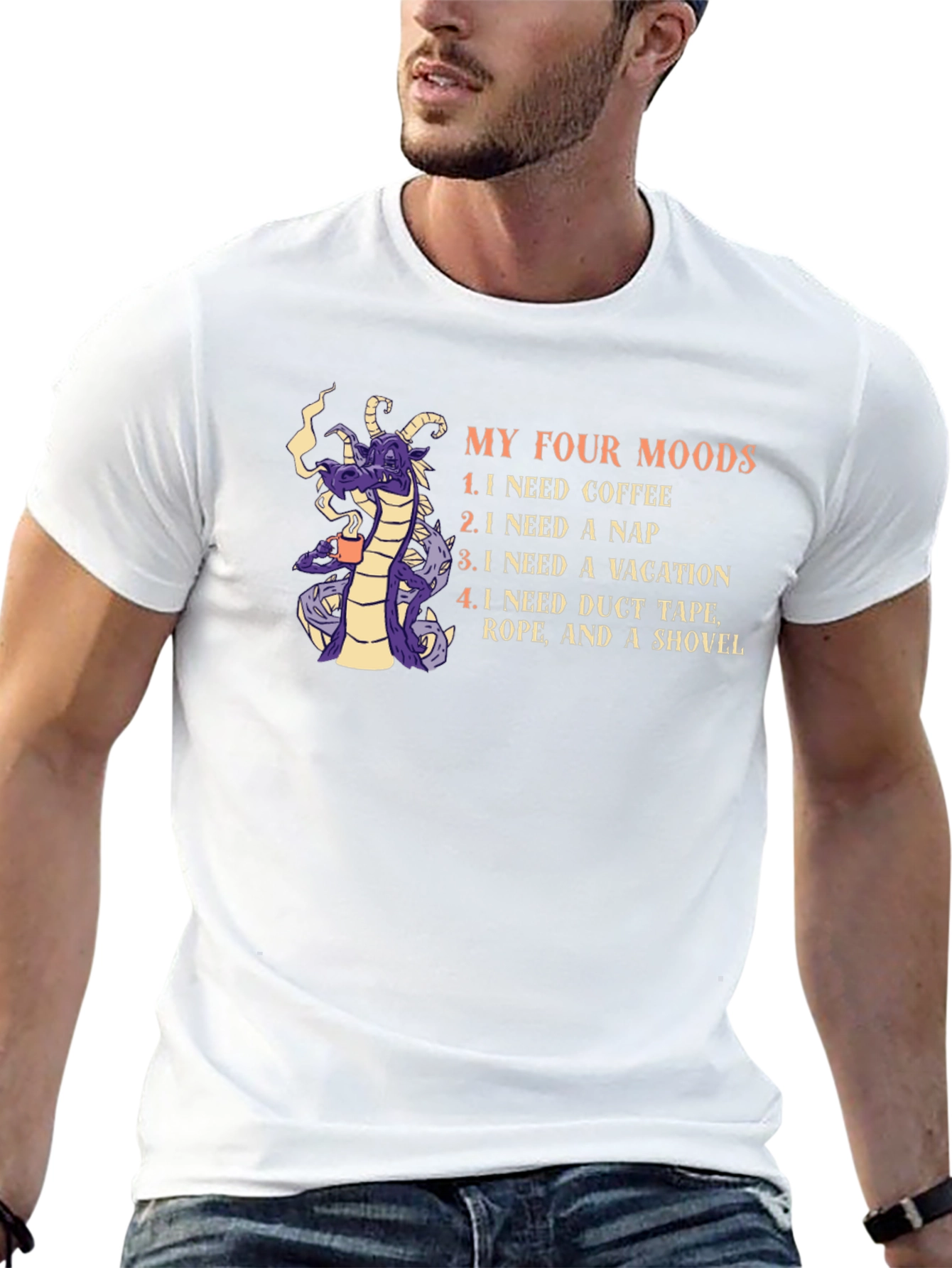 My Four Moods T-Shirt: Coffee Nap Vacation Duct Tape