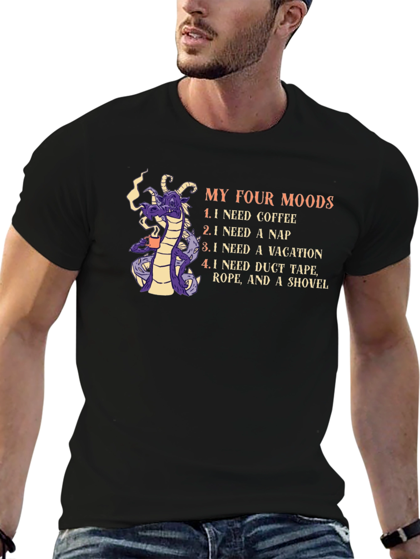 My Four Moods T-Shirt: Coffee Nap Vacation Duct Tape