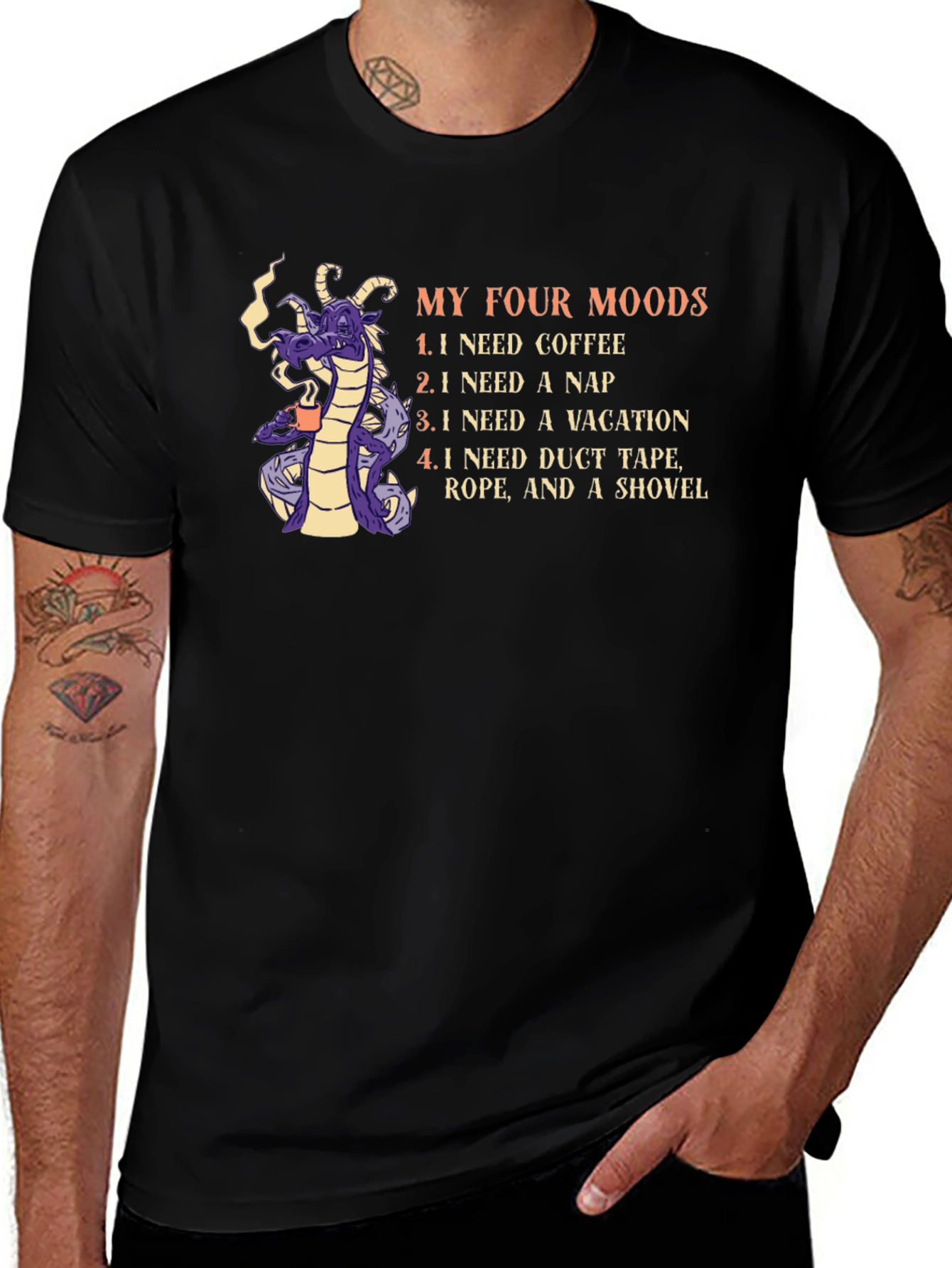 My Four Moods T-Shirt: Coffee Nap Vacation Duct Tape