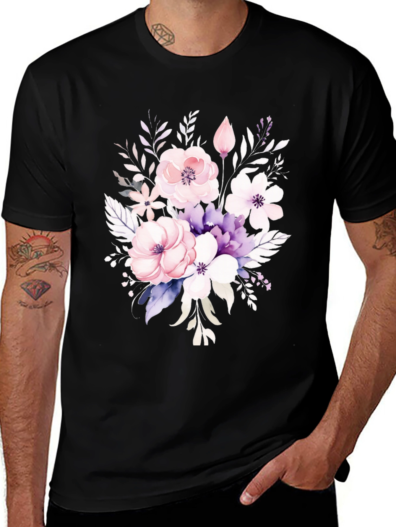 Floral Bouquet Graphic Black T-Shirt