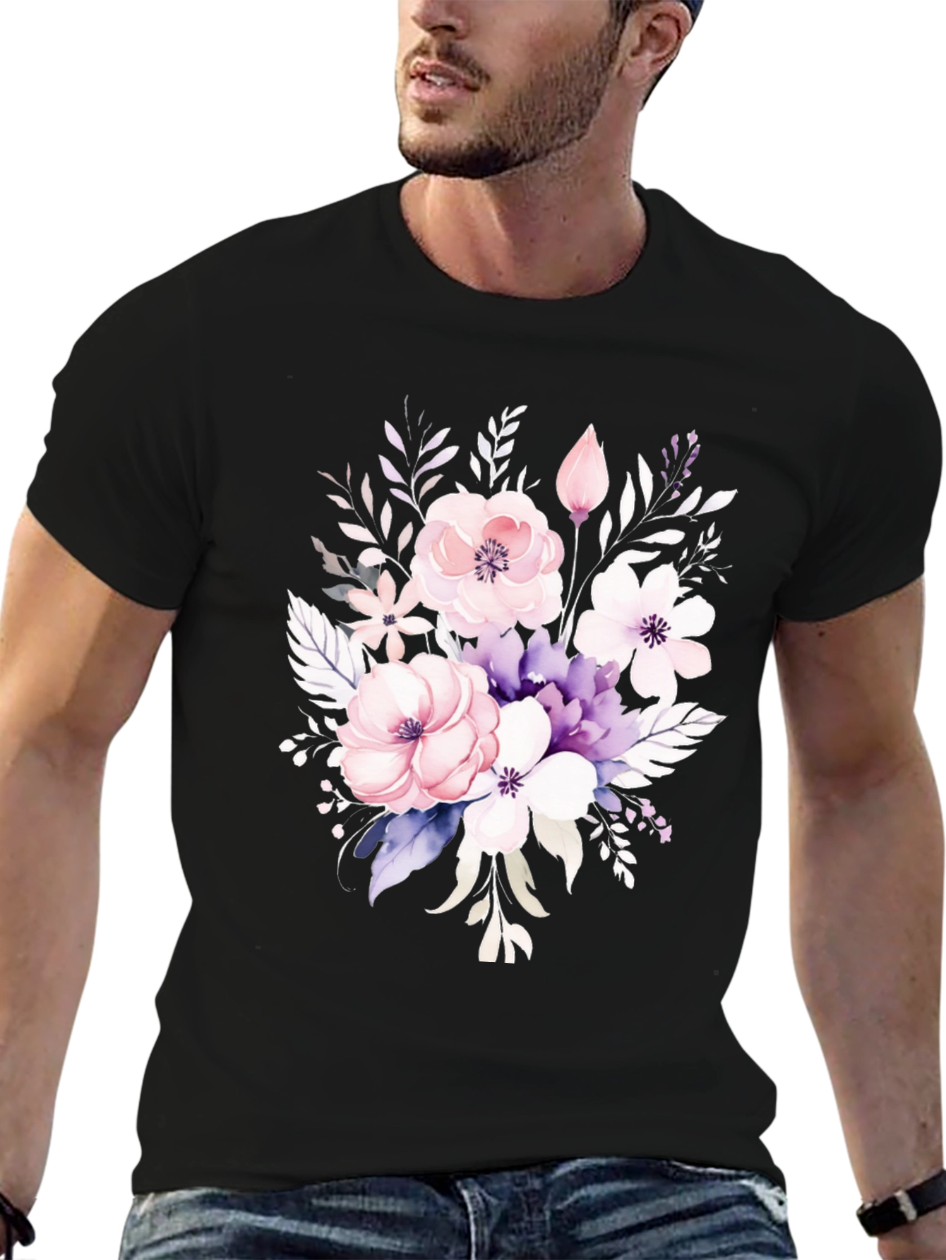 Floral Bouquet Graphic Black T-Shirt