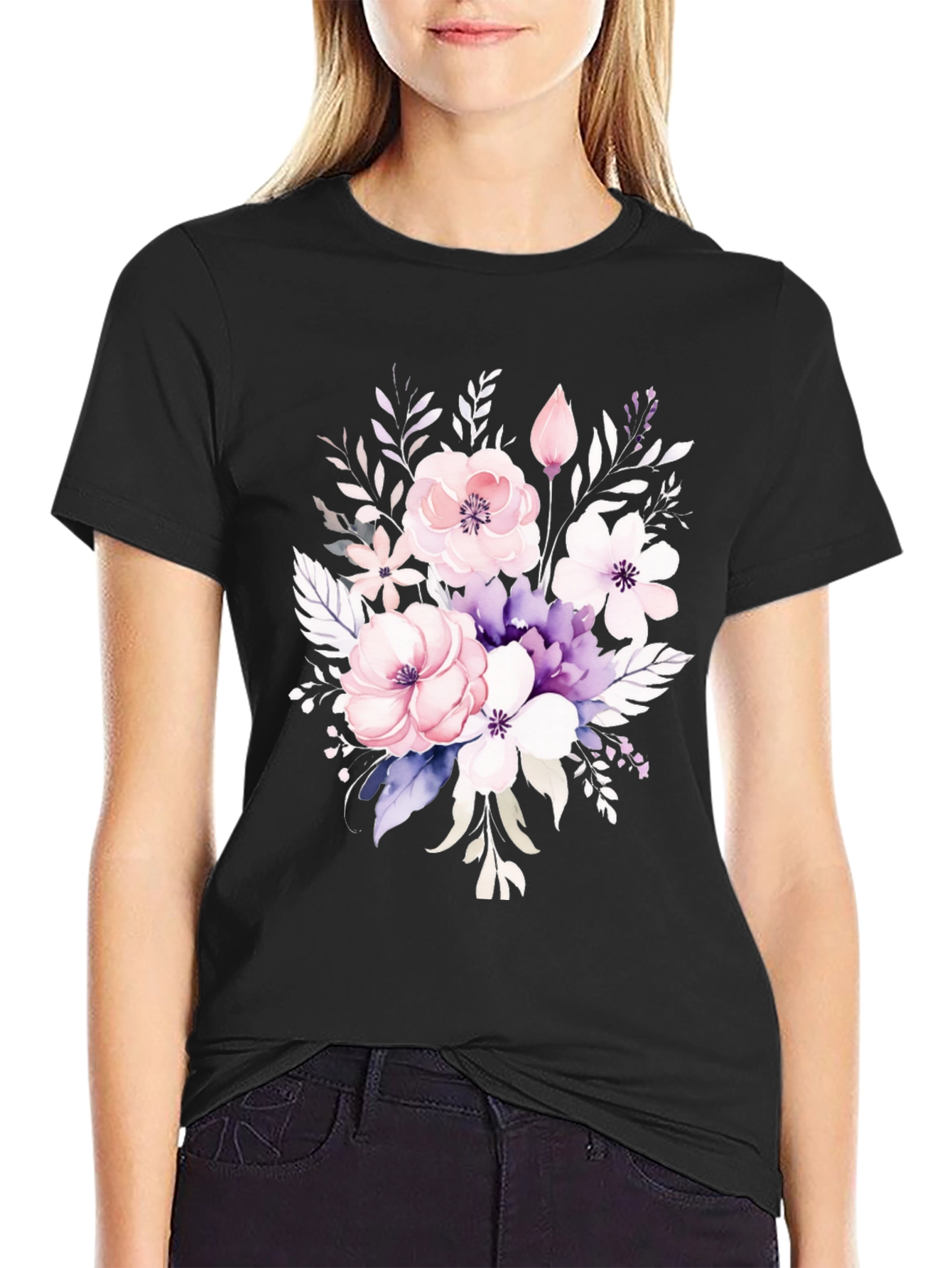 Floral Bouquet Graphic Black T-Shirt