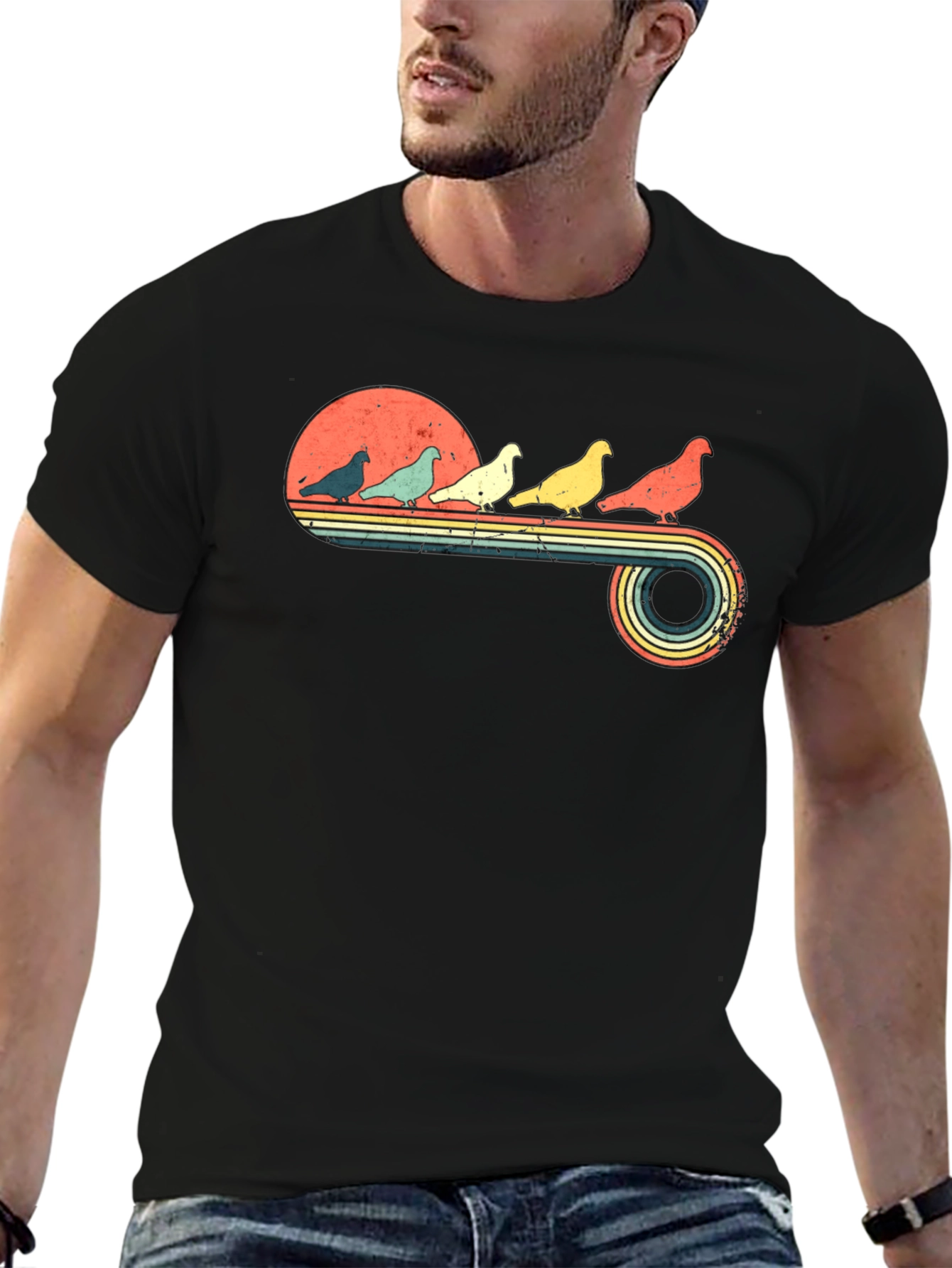 Retro Pigeon Sunset Graphic Tee