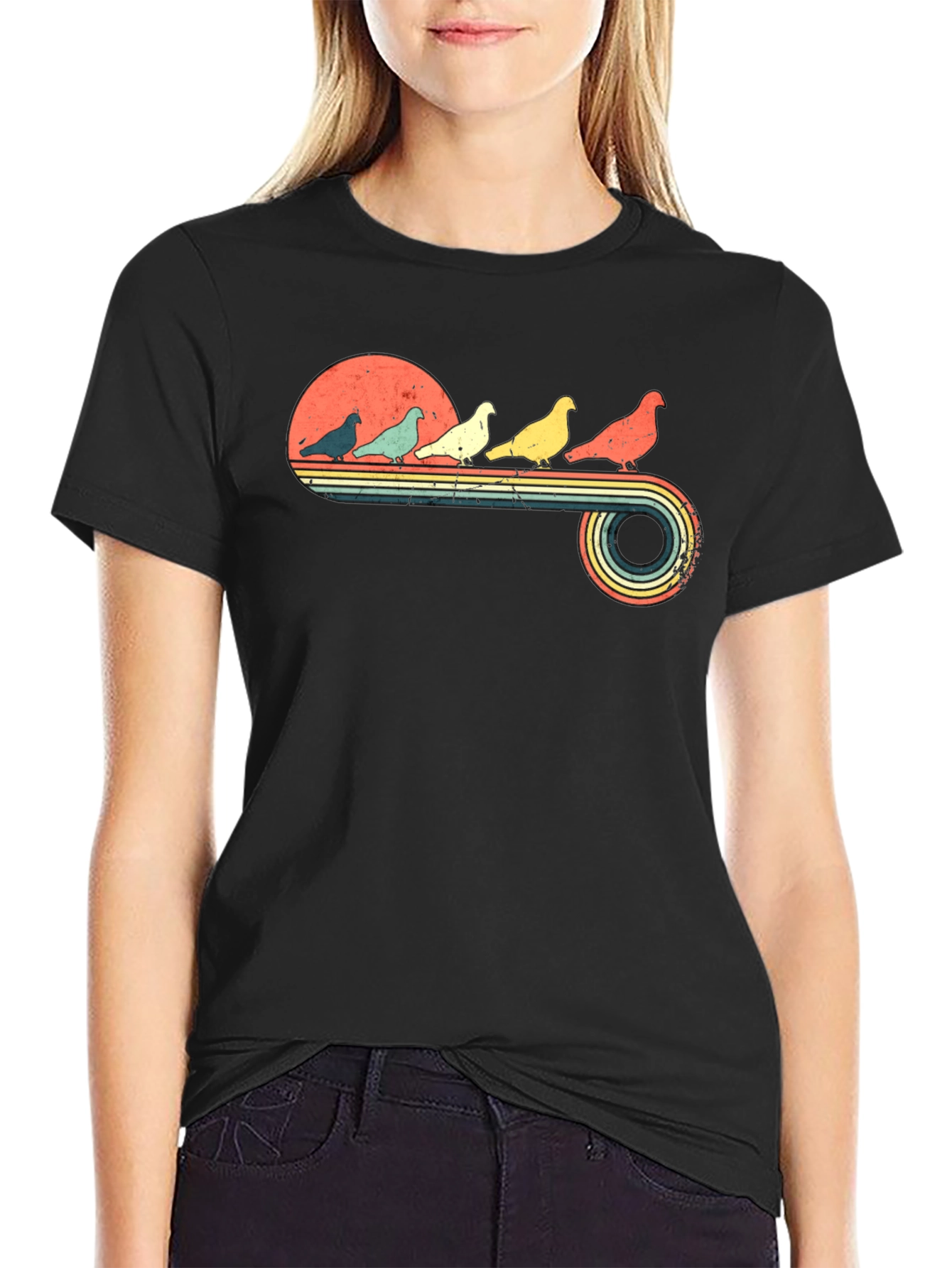 Retro Pigeon Sunset Graphic Tee