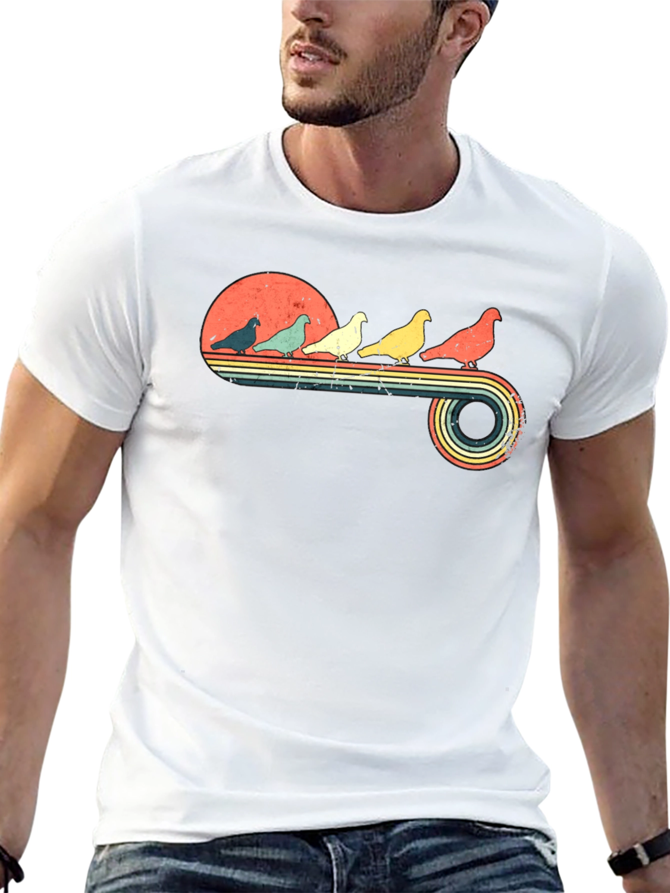 Retro Pigeon Sunset Graphic Tee