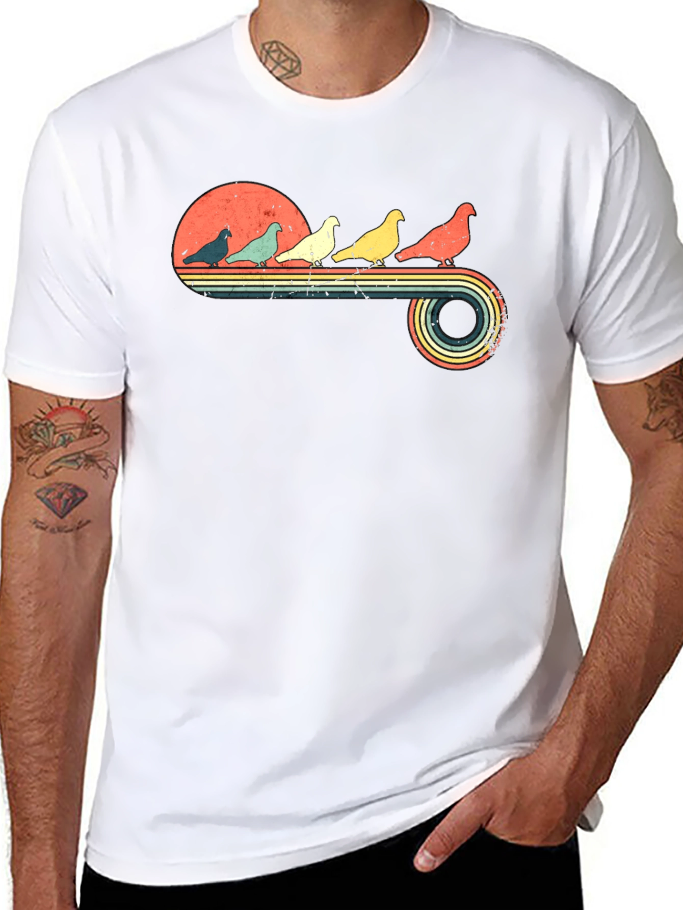 Retro Pigeon Sunset Graphic Tee