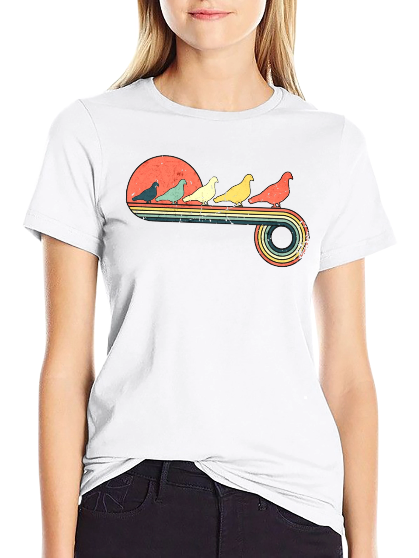 Retro Pigeon Sunset Graphic Tee
