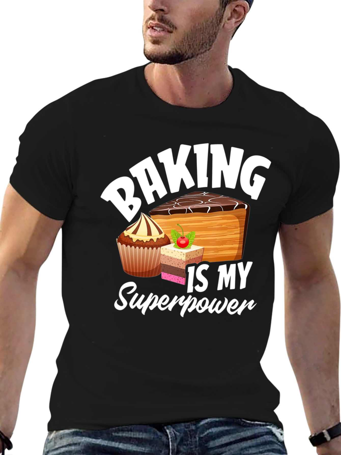 Baking is My Superpower Black Graphic T-Shirt