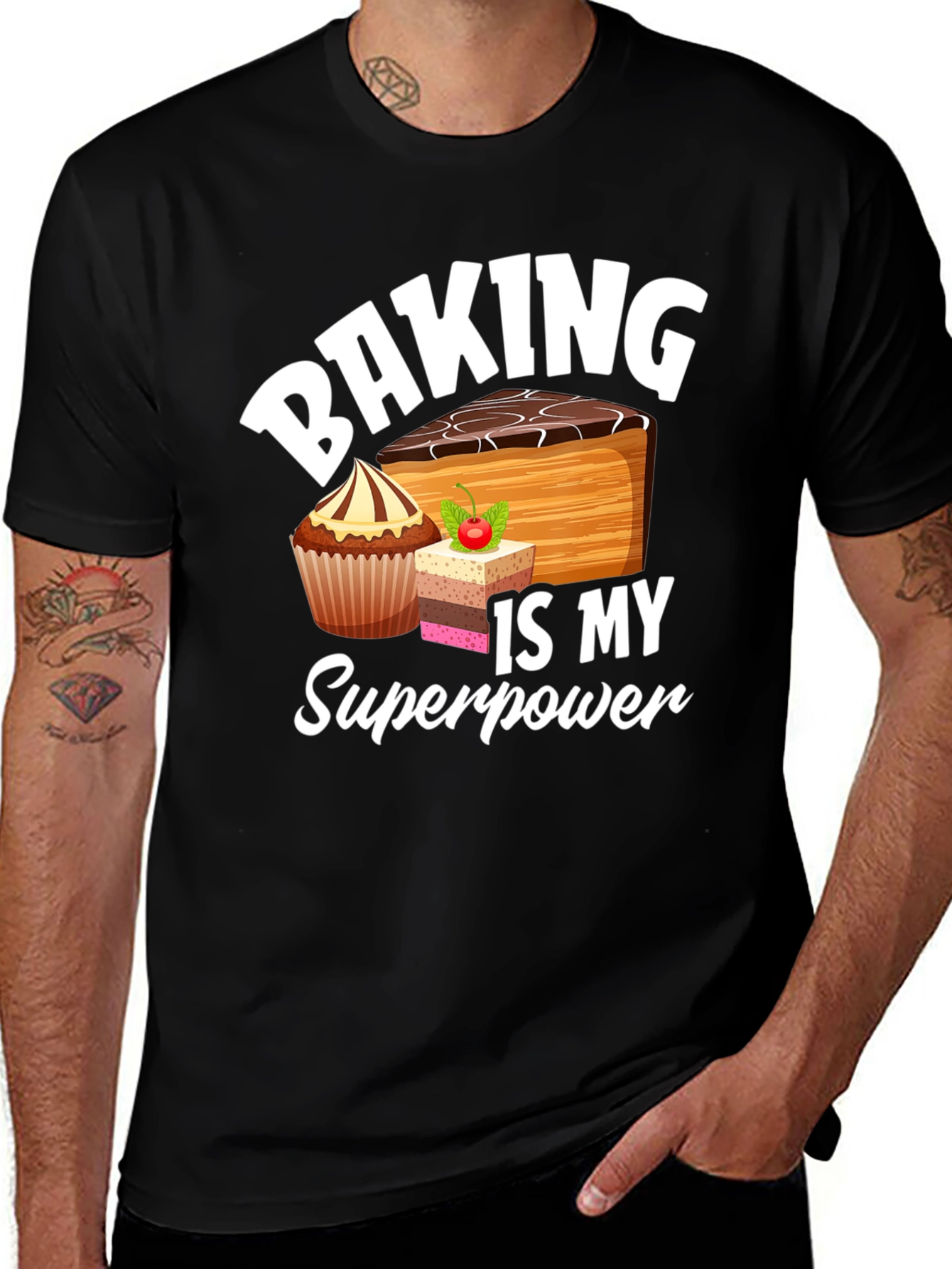 Baking is My Superpower Black Graphic T-Shirt