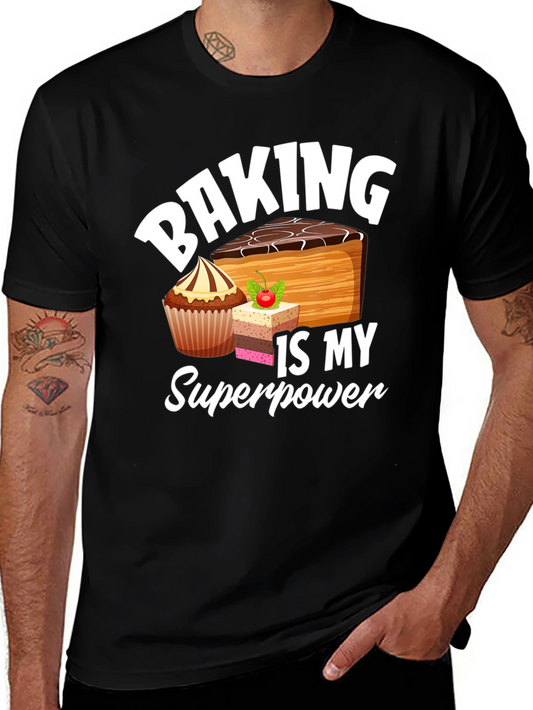 Baking is My Superpower Black Graphic T-Shirt
