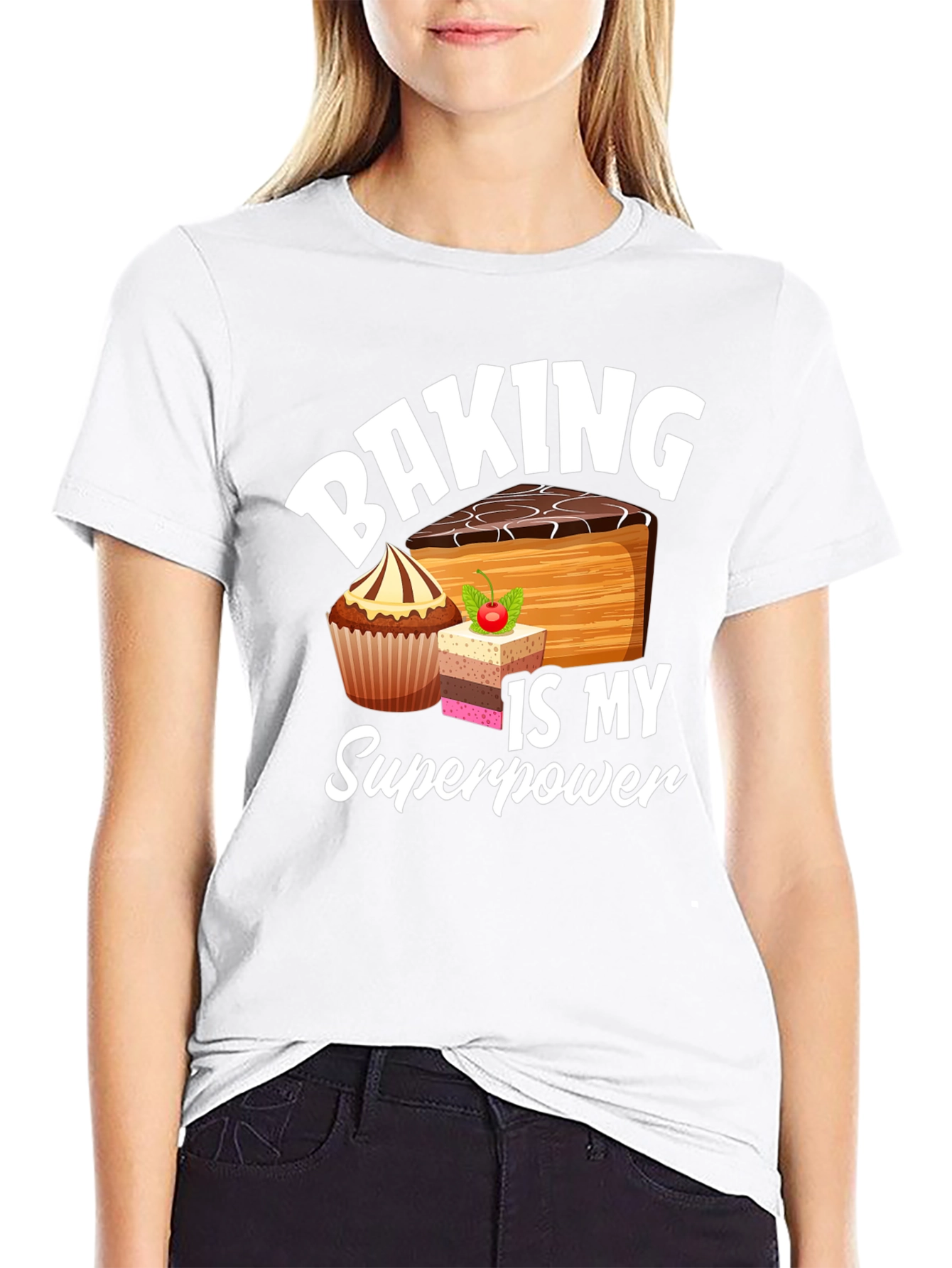 Baking is My Superpower Black Graphic T-Shirt
