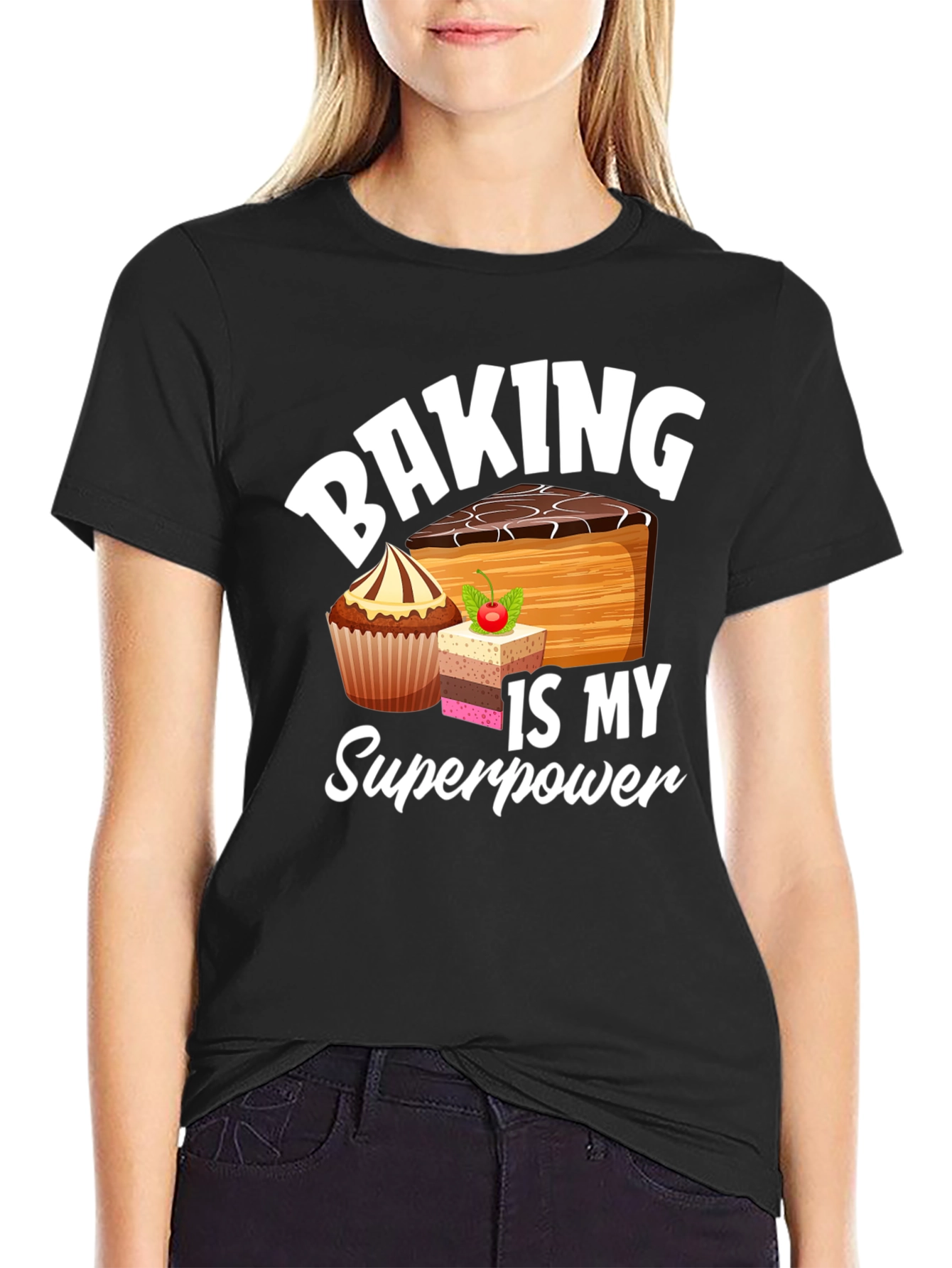 Baking is My Superpower Black Graphic T-Shirt