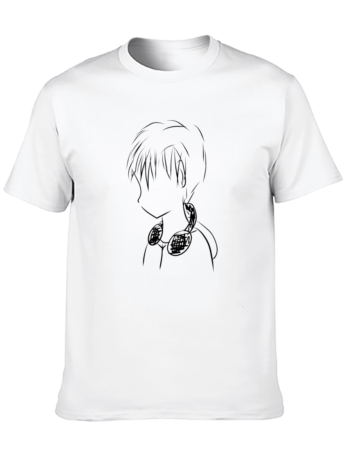 Anime Sketch Graphic Tee - Black Cotton Casual