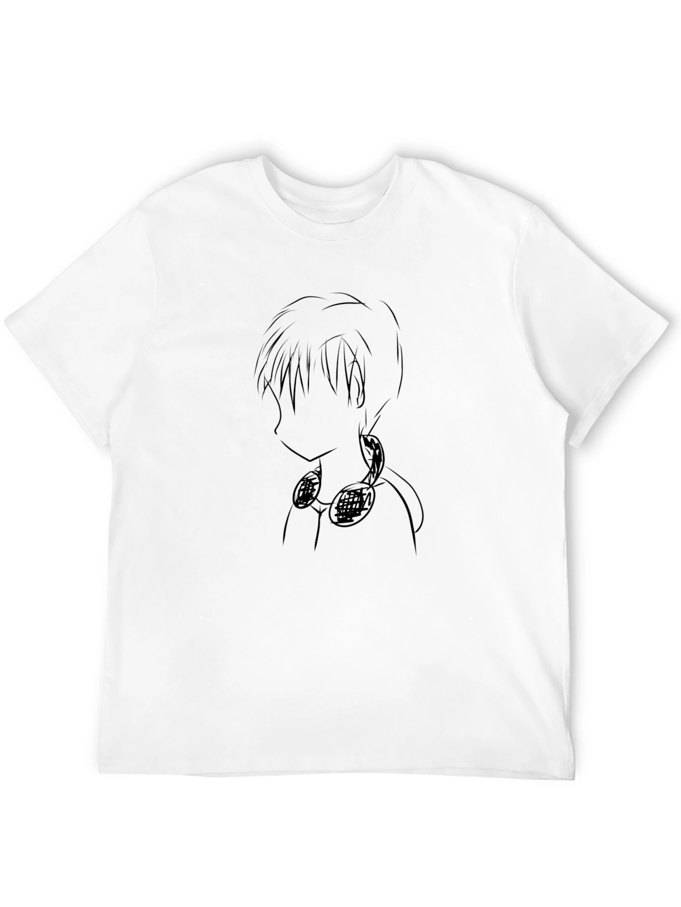 Anime Sketch Graphic Tee - Black Cotton Casual