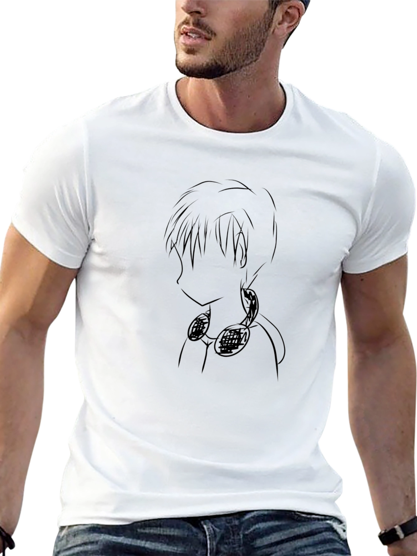 Anime Sketch Graphic Tee - Black Cotton Casual