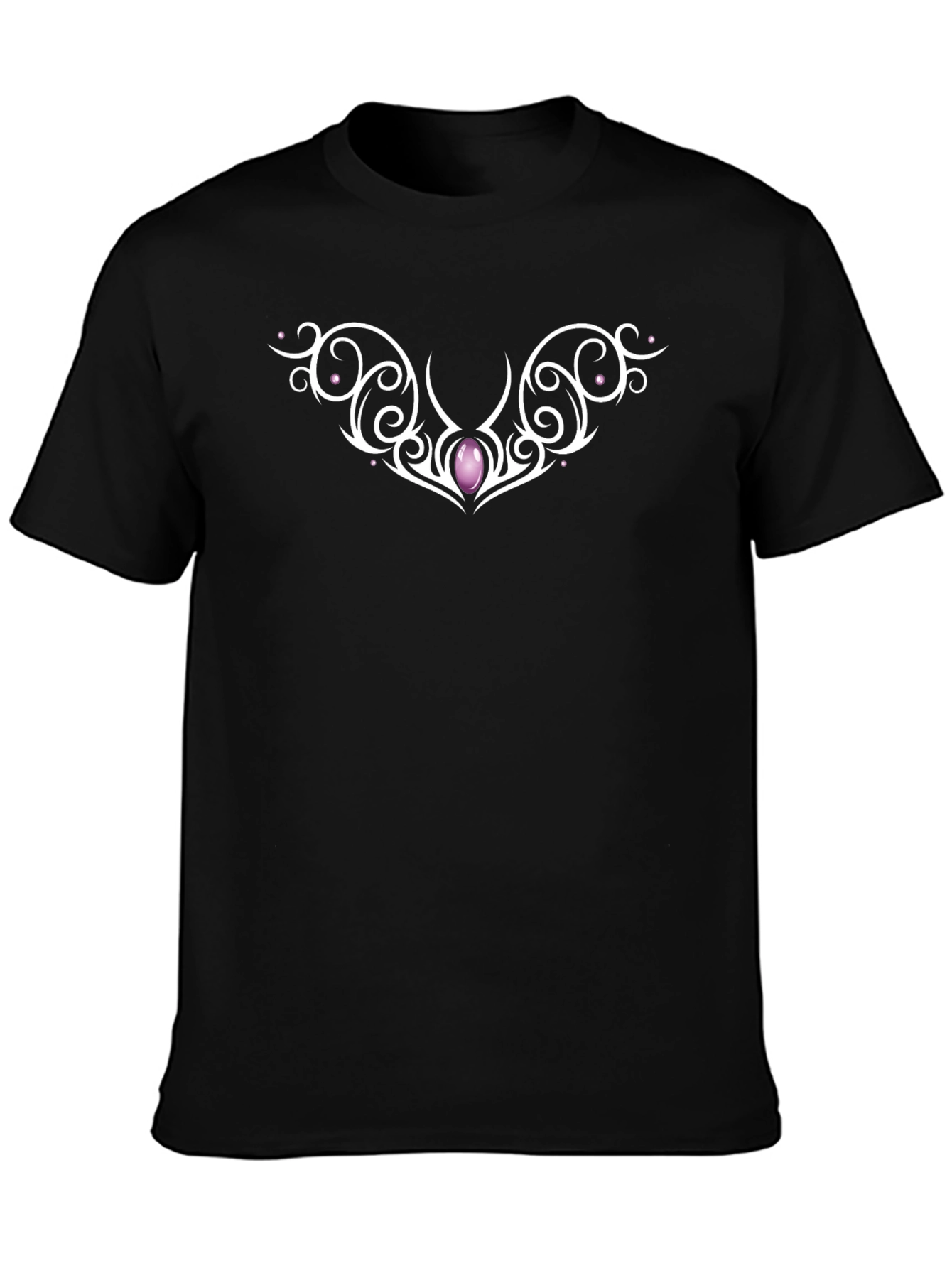 Elegant Black T-Shirt with Ornamental Gem Design