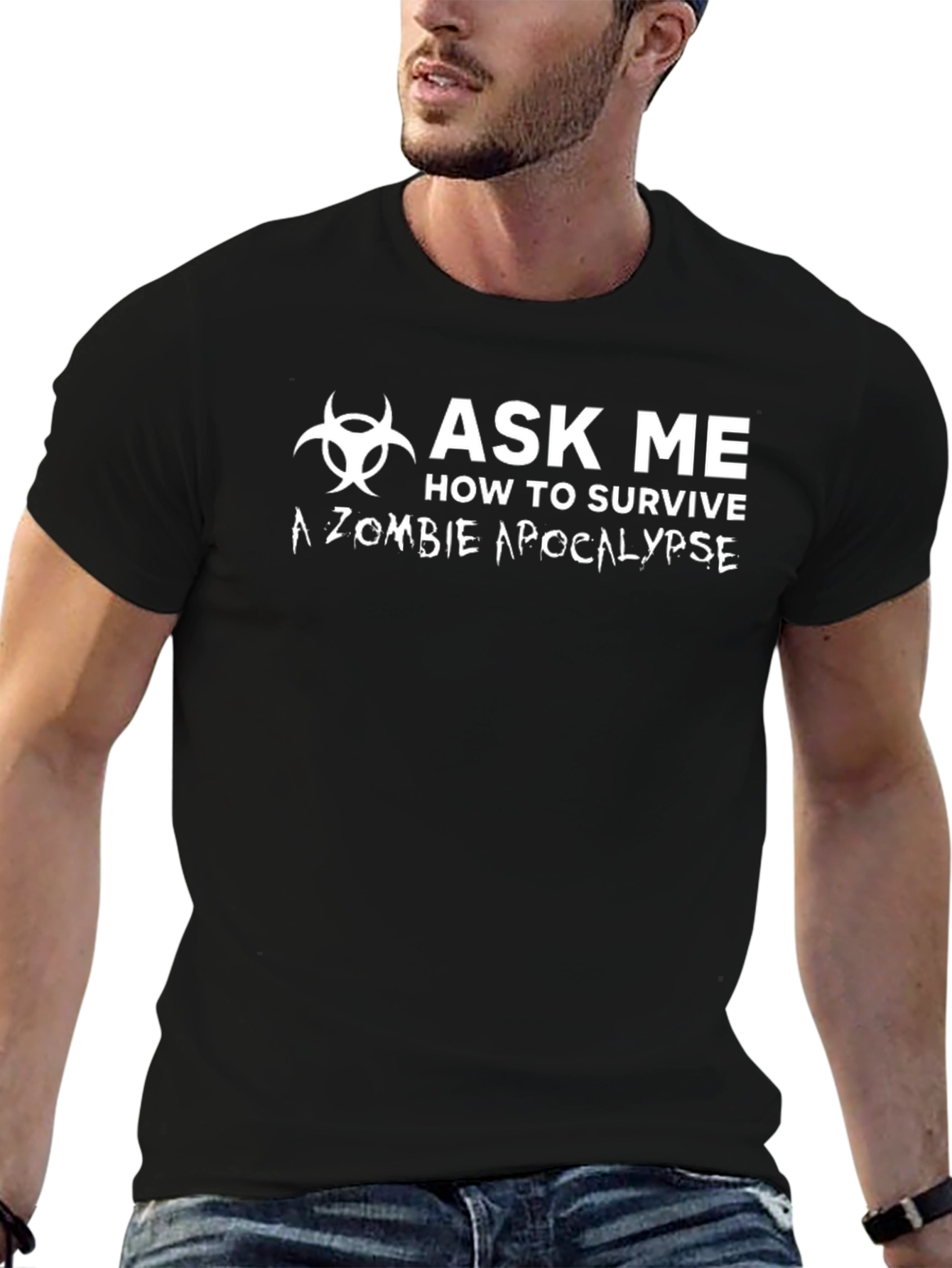 Zombie Apocalypse Survival Ask Me Black T-Shirt