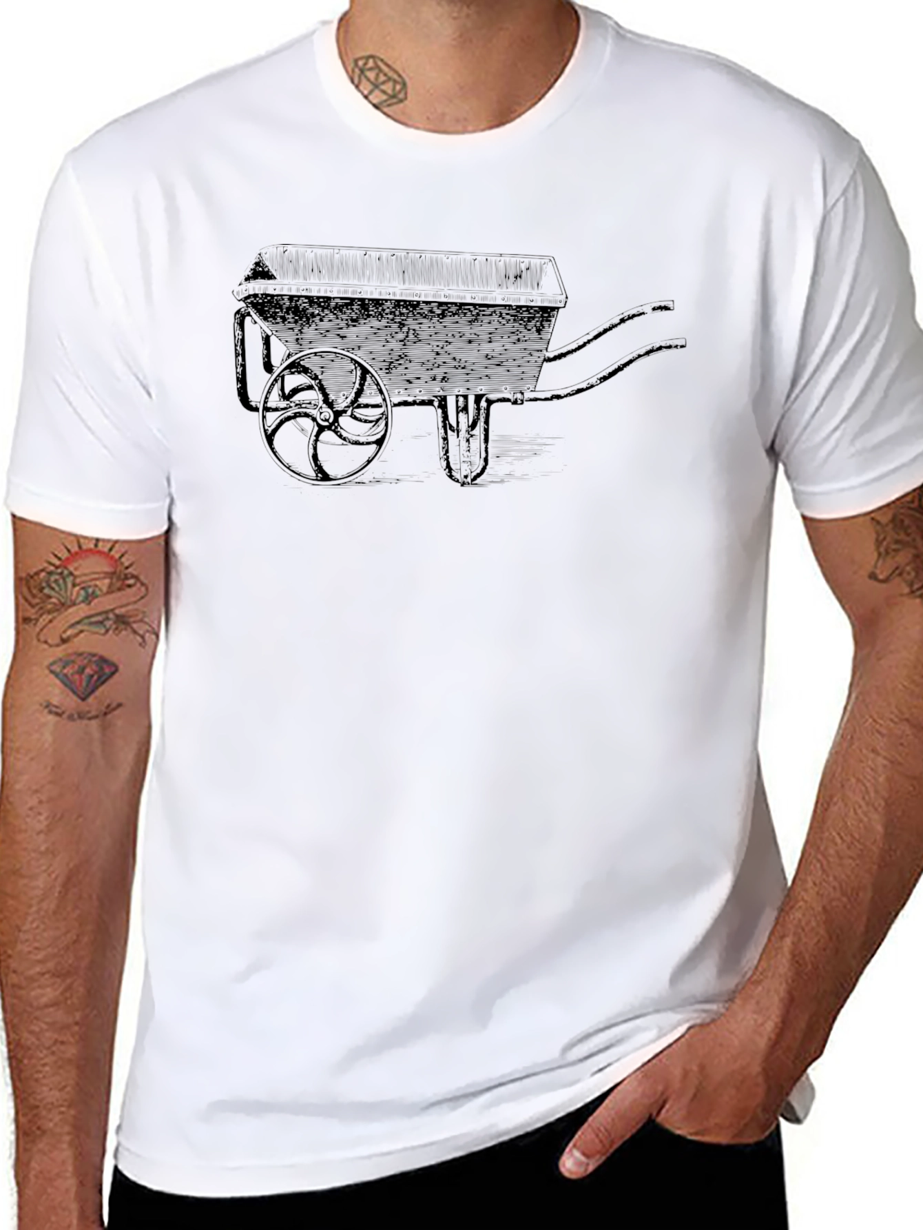 Cool Black Wheelbarrow Graphic T-Shirt
