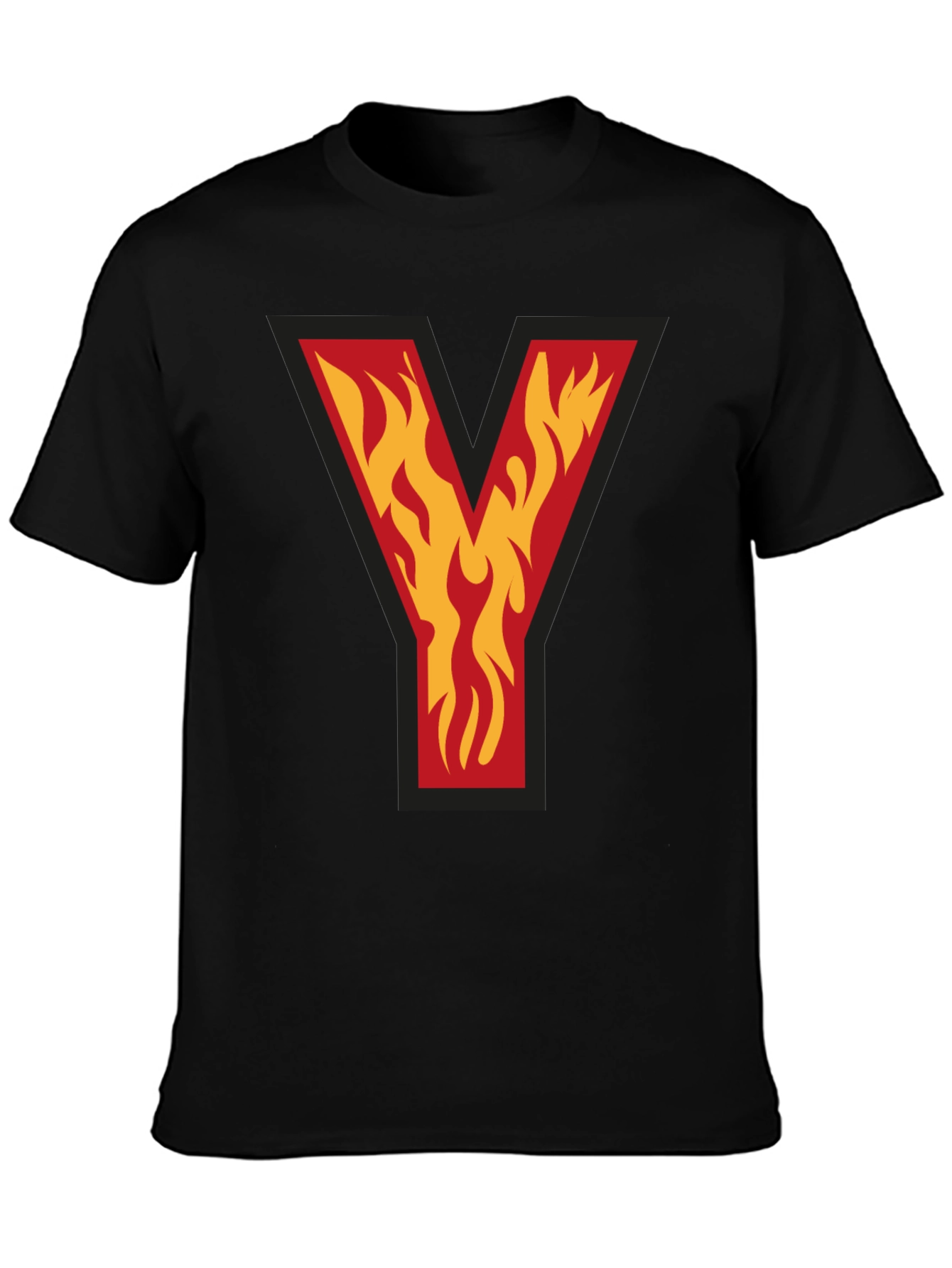 Fiery Initial Y Graphic Tee - Bold Black T-Shirt