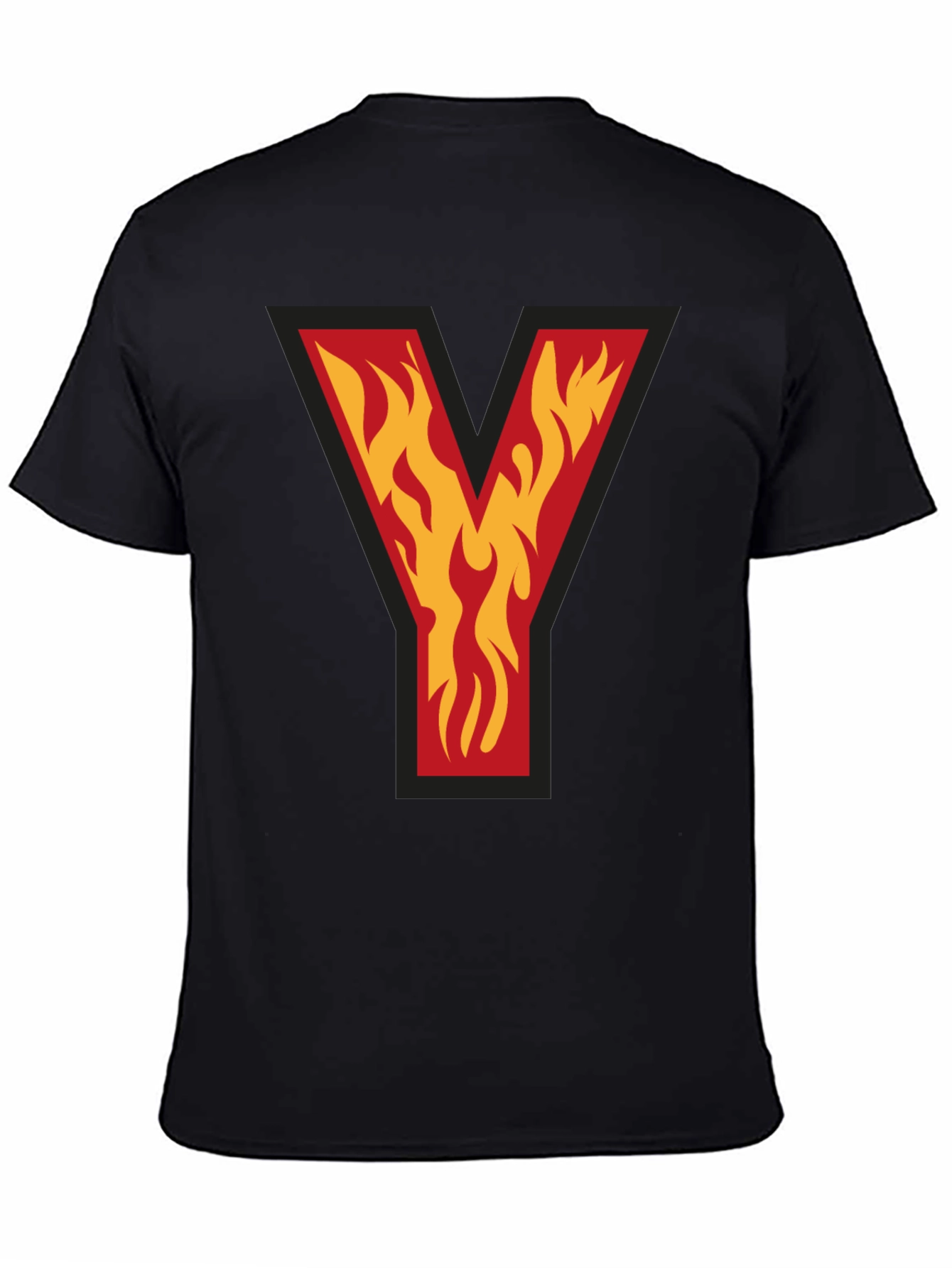 Fiery Initial Y Graphic Tee - Bold Black T-Shirt