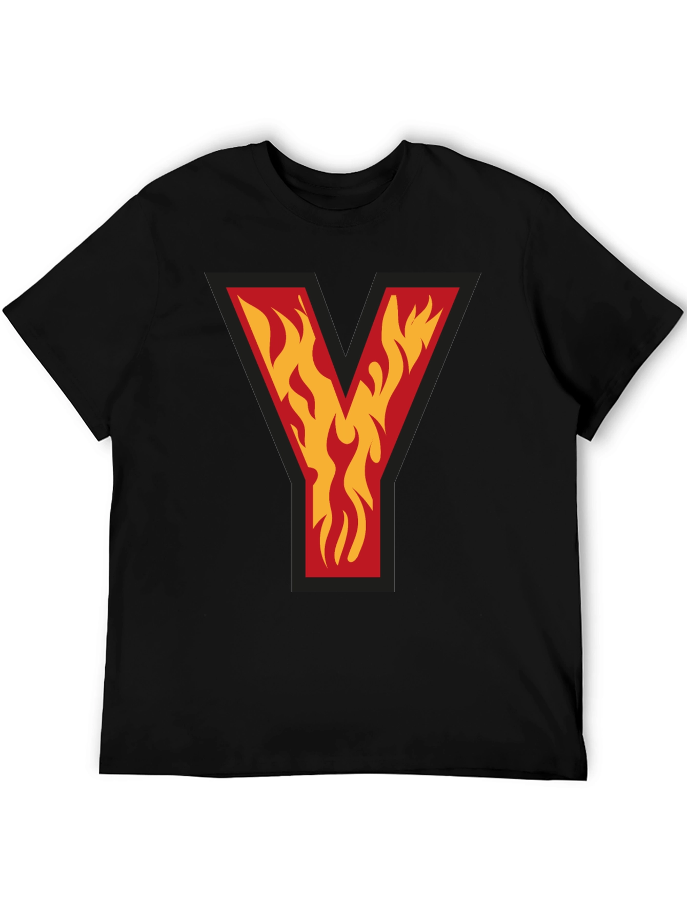 Fiery Initial Y Graphic Tee - Bold Black T-Shirt