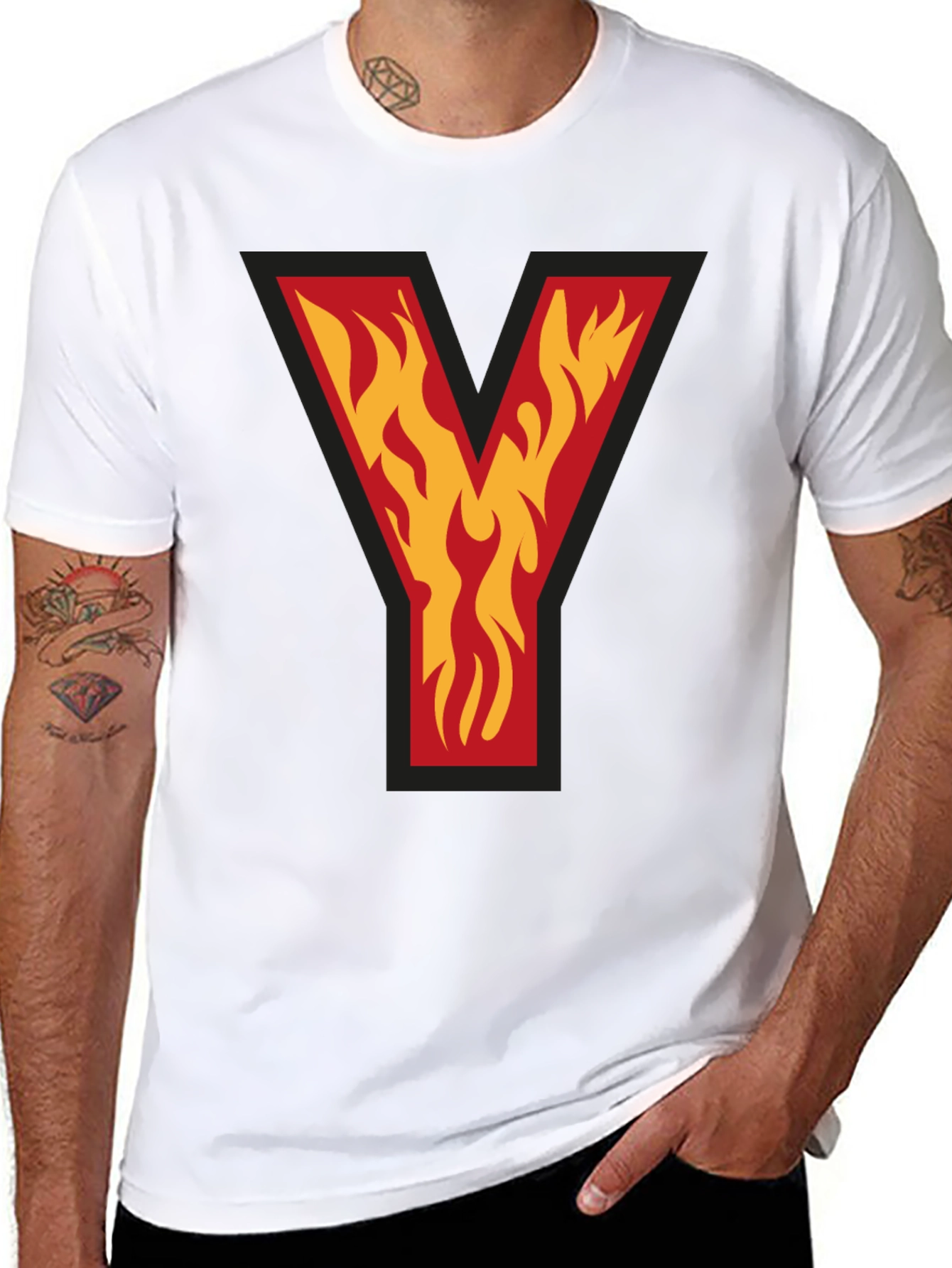 Fiery Initial Y Graphic Tee - Bold Black T-Shirt