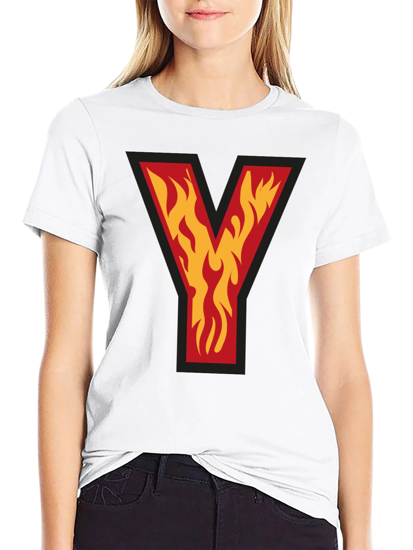 Fiery Initial Y Graphic Tee - Bold Black T-Shirt
