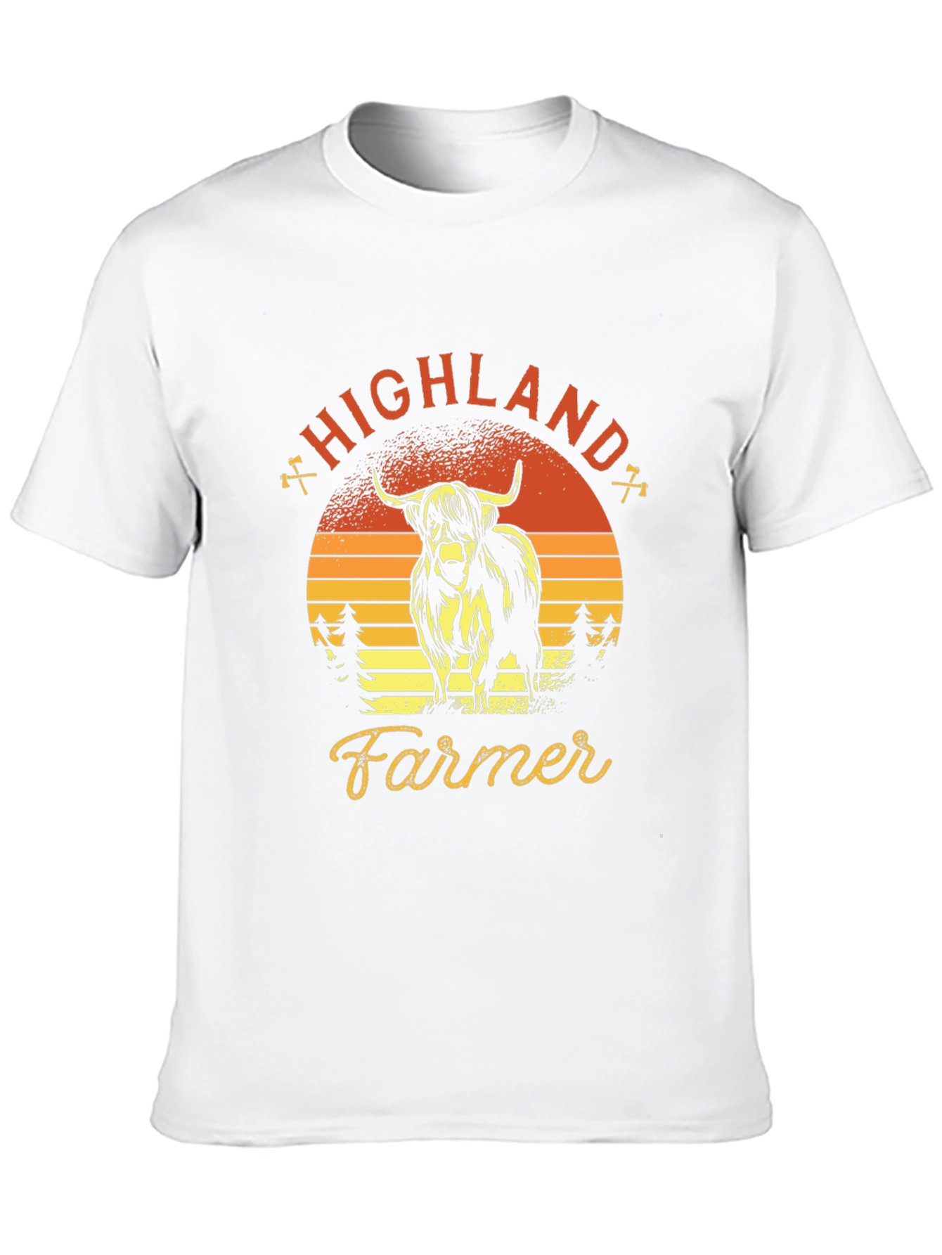Highland Farmer Graphic Tee - Retro Sunset Design