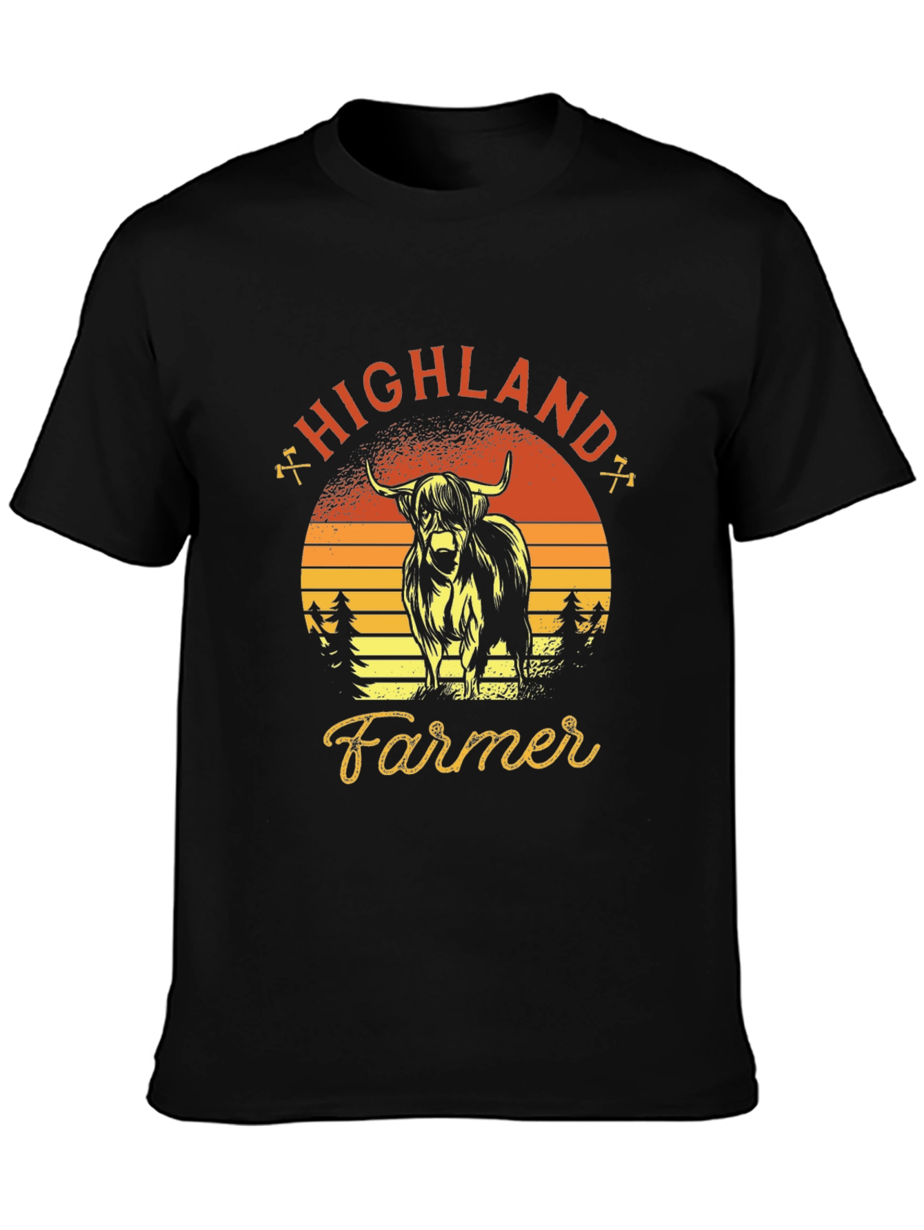 Highland Farmer Graphic Tee - Retro Sunset Design