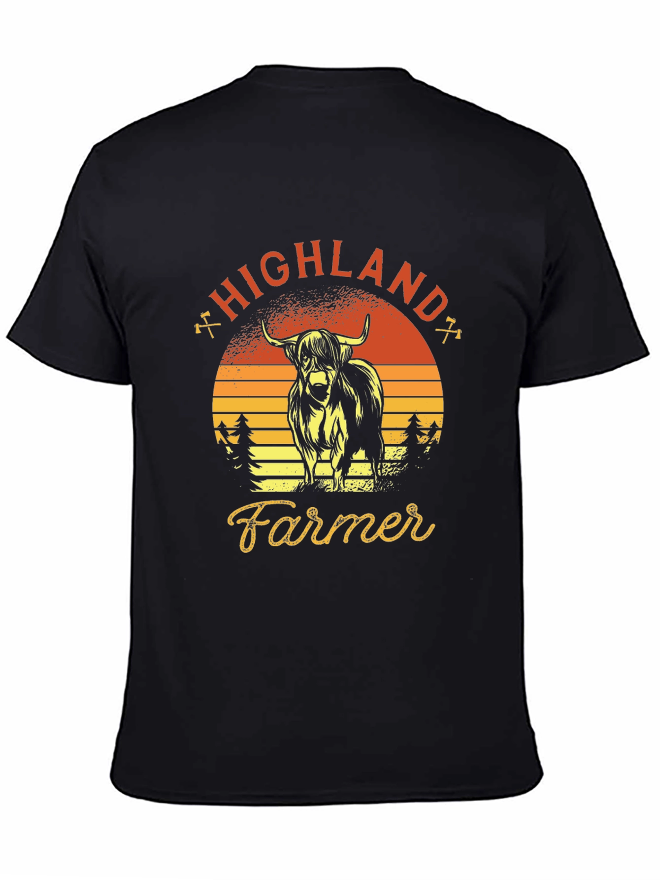 Highland Farmer Graphic Tee - Retro Sunset Design