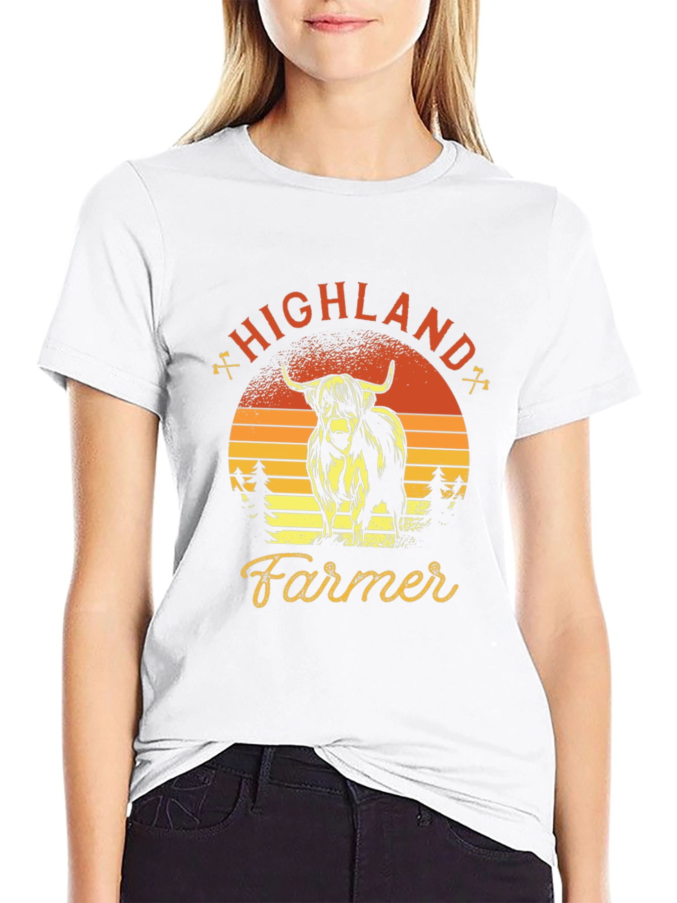 Highland Farmer Graphic Tee - Retro Sunset Design