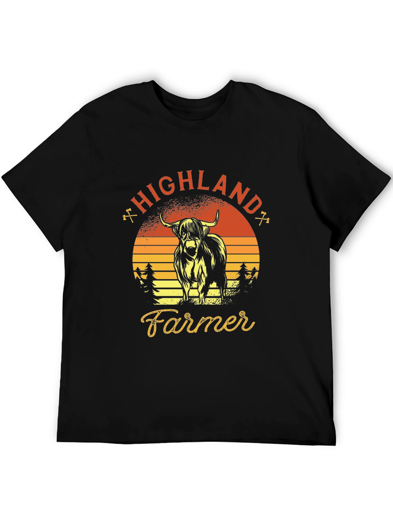 Highland Farmer Graphic Tee - Retro Sunset Design
