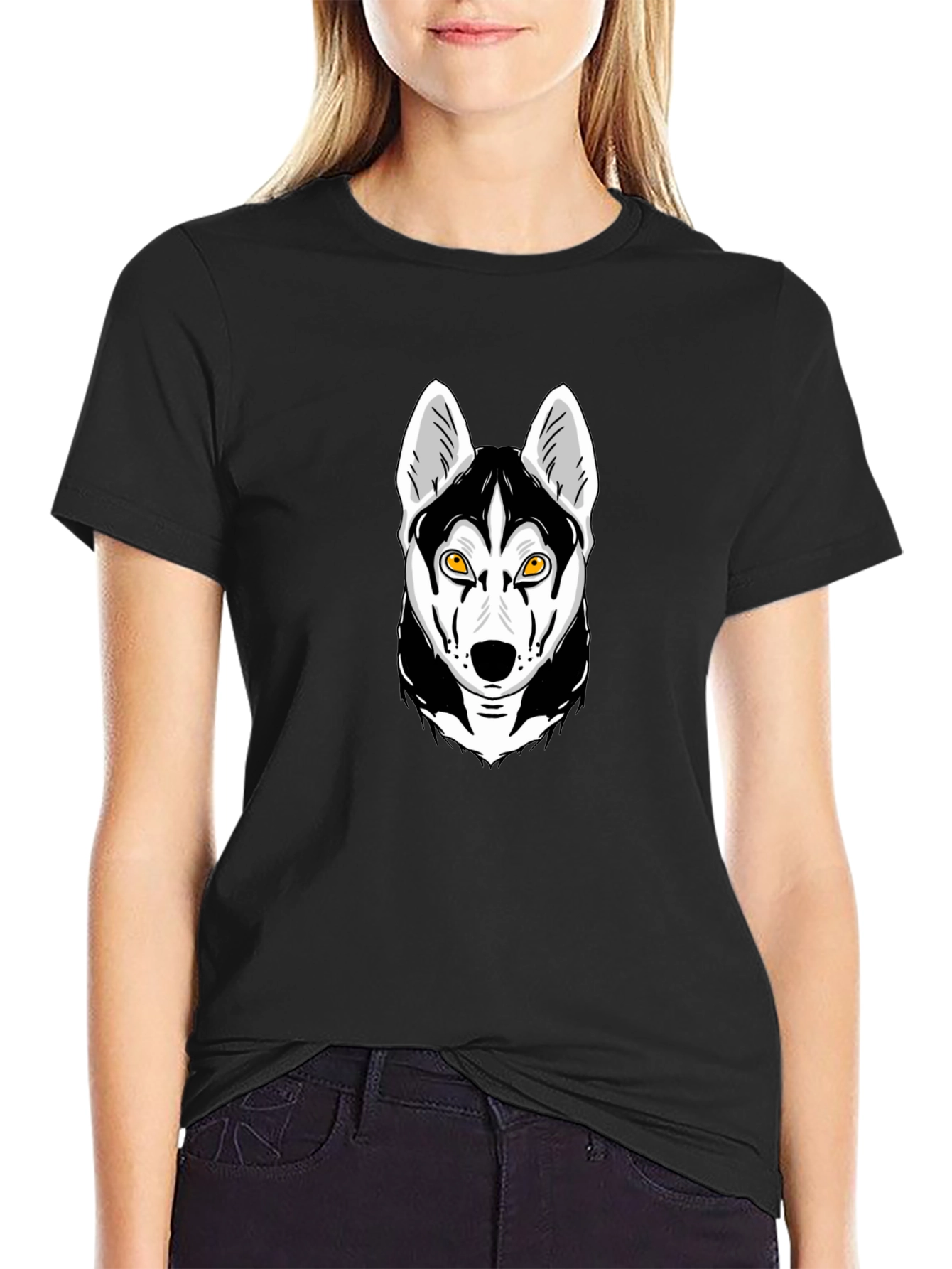 Husky Graphic Print Black T-Shirt