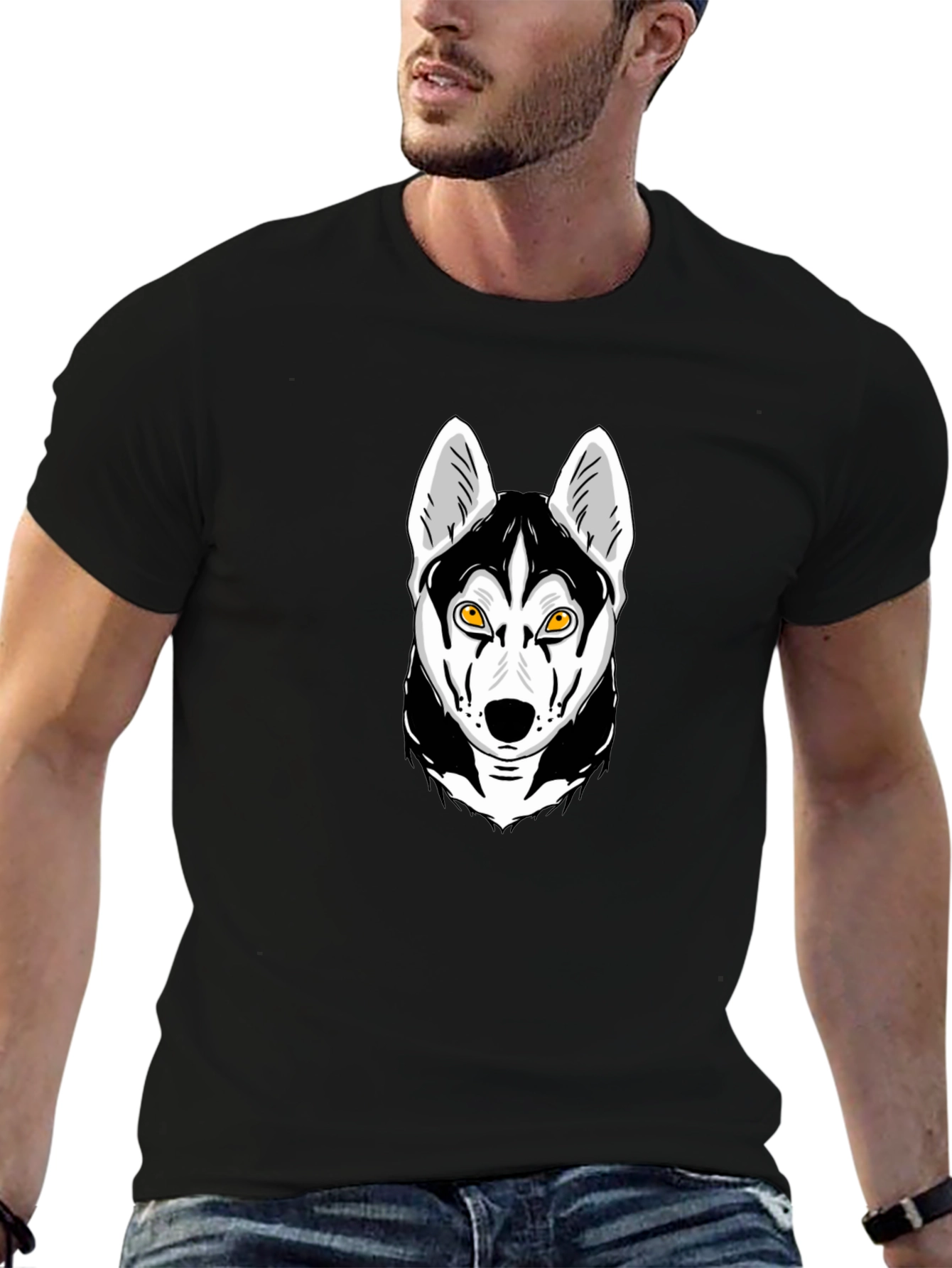 Husky Graphic Print Black T-Shirt