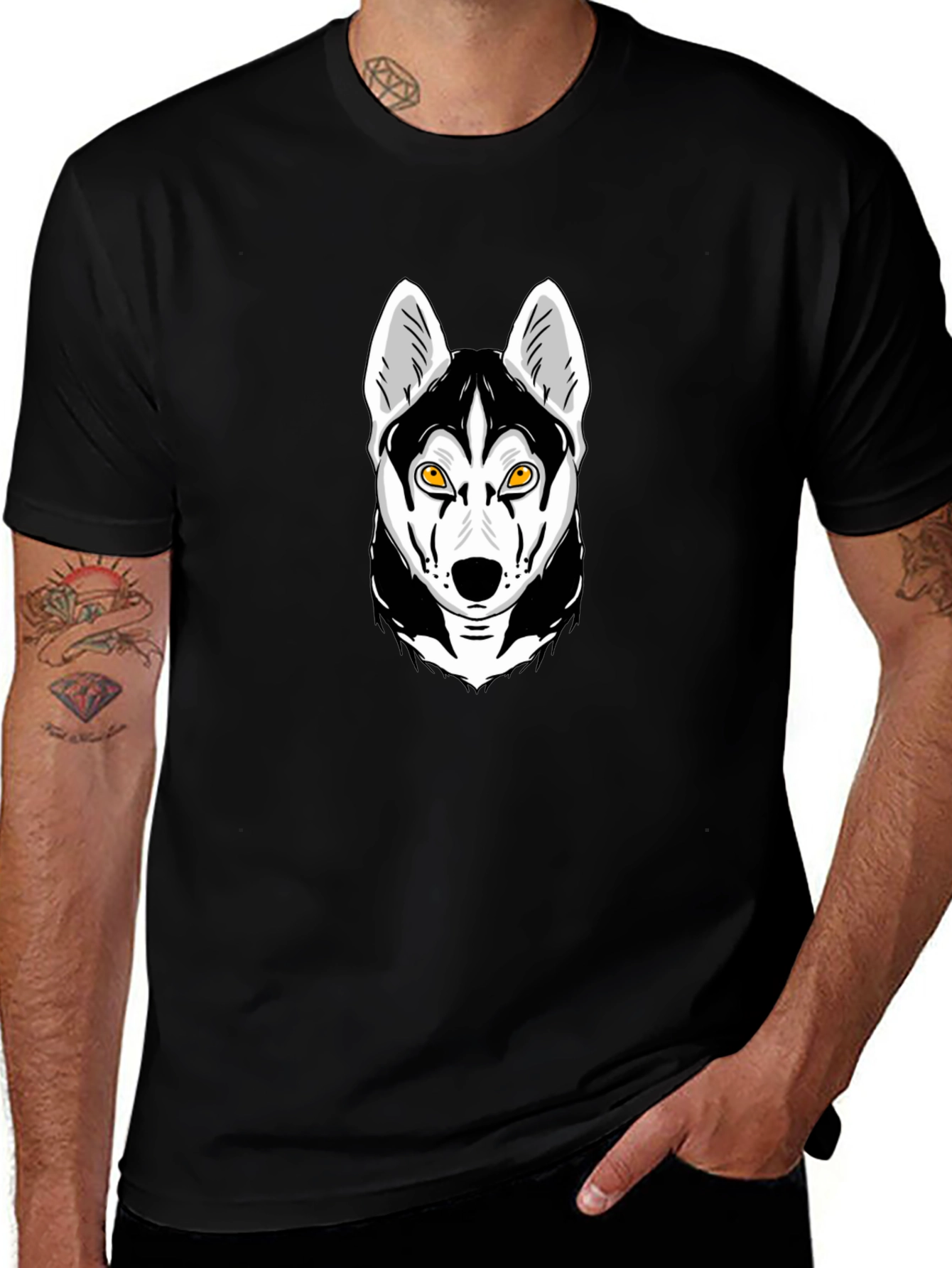 Husky Graphic Print Black T-Shirt