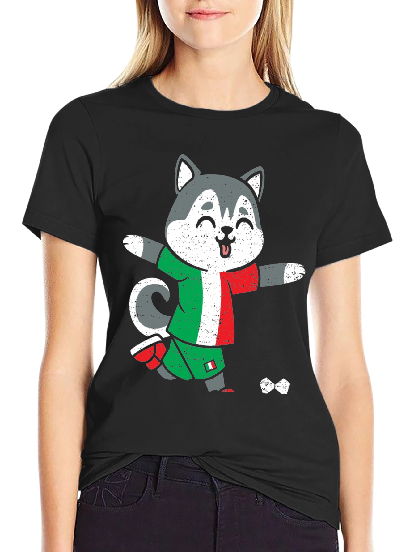 Italian Soccer Husky Graphic Tee - Black