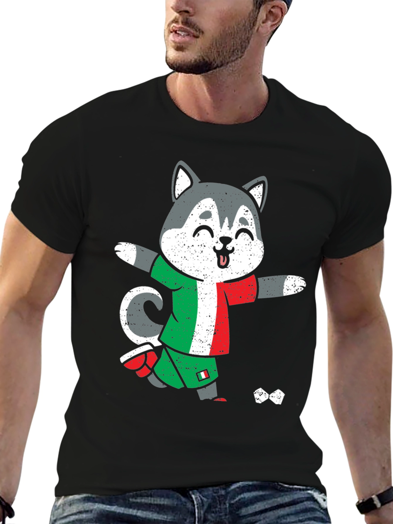 Italian Soccer Husky Graphic Tee - Black
