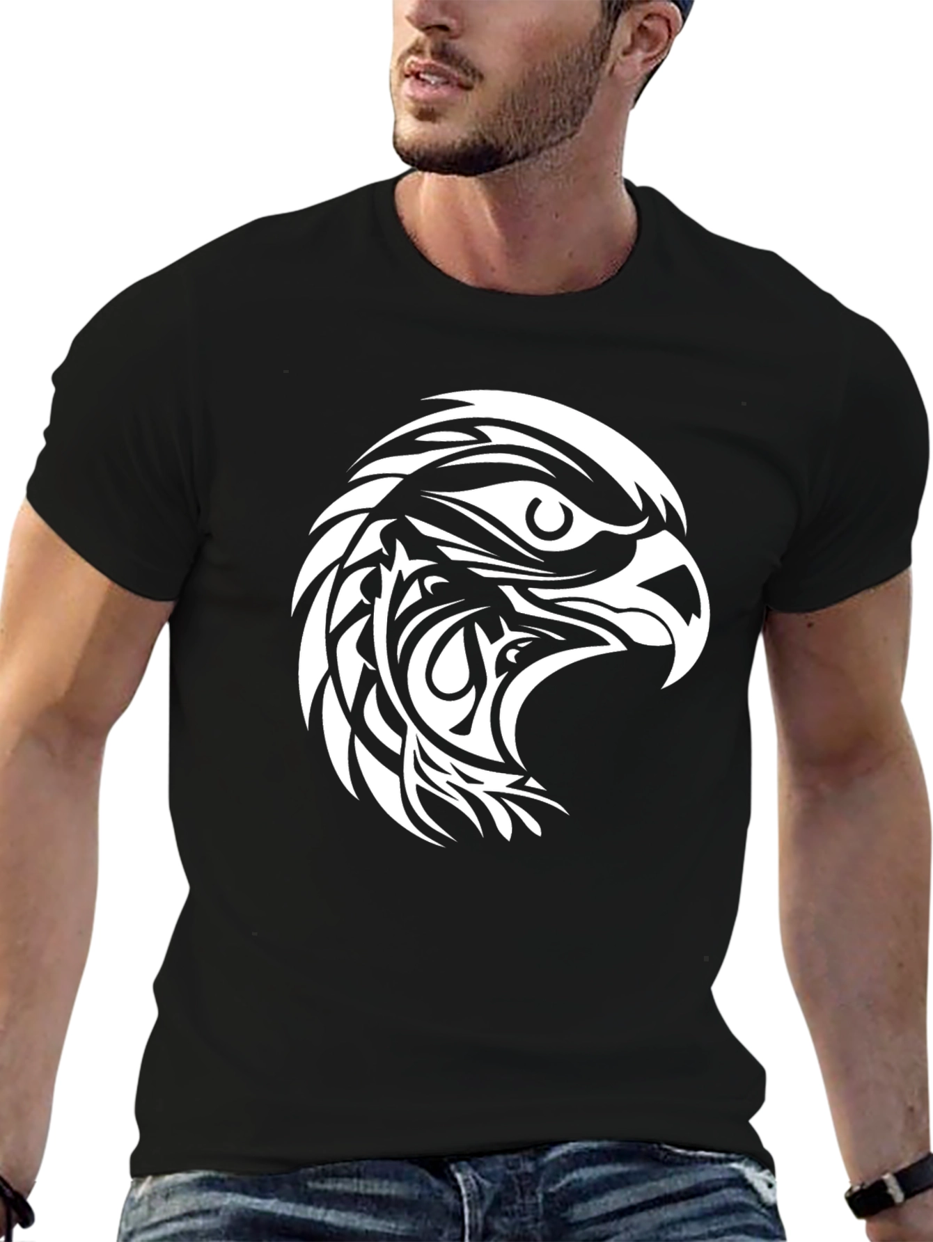 Bold Eagle Graphic Tee - Black Cotton