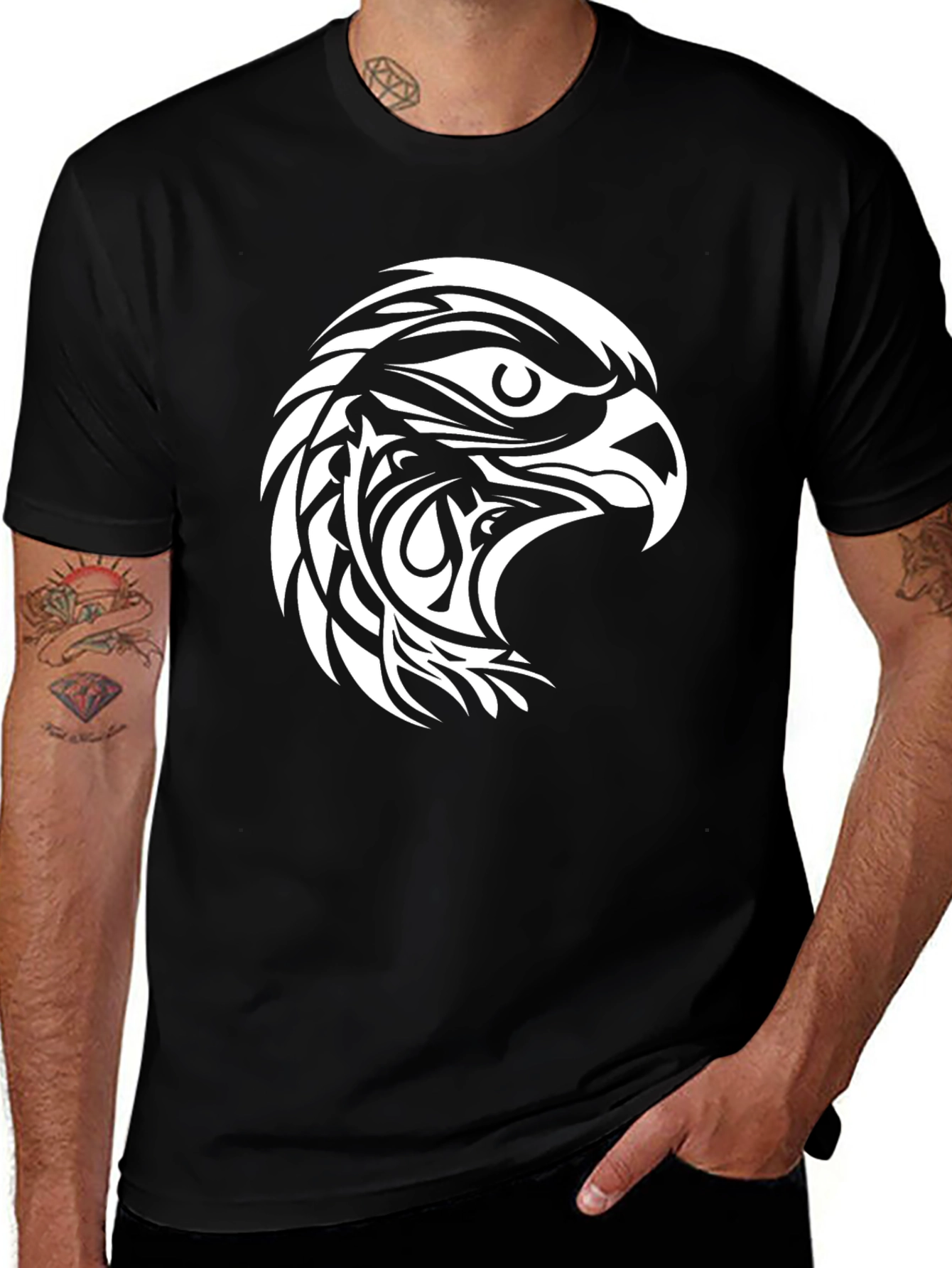 Bold Eagle Graphic Tee - Black Cotton