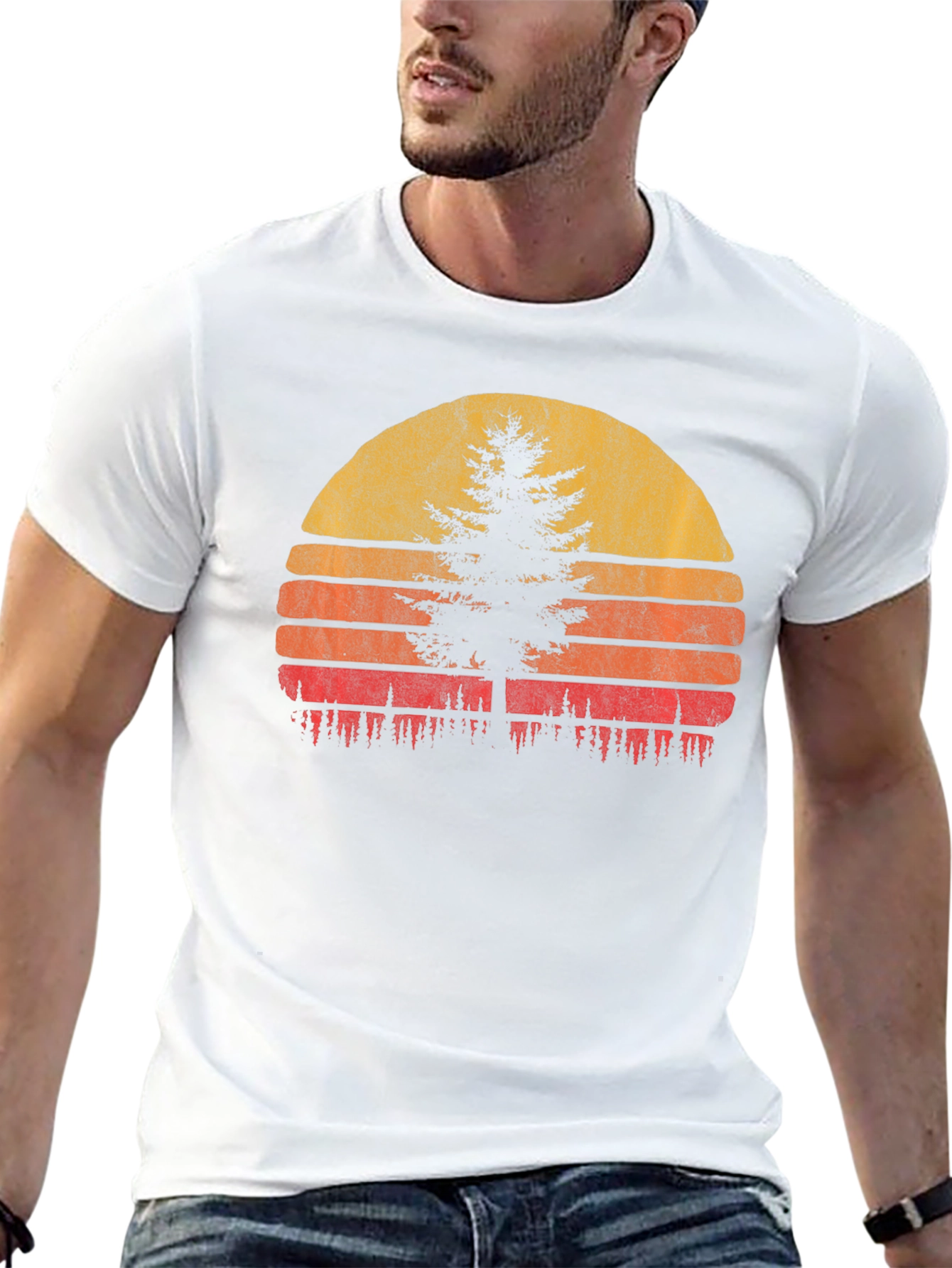 Retro Sunset Tree Graphic Tee - Nature Lovers T-Shirt