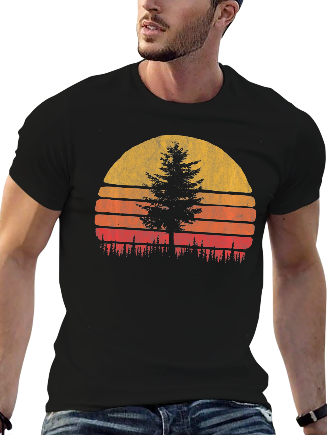 Retro Sunset Tree Graphic Tee - Nature Lovers T-Shirt