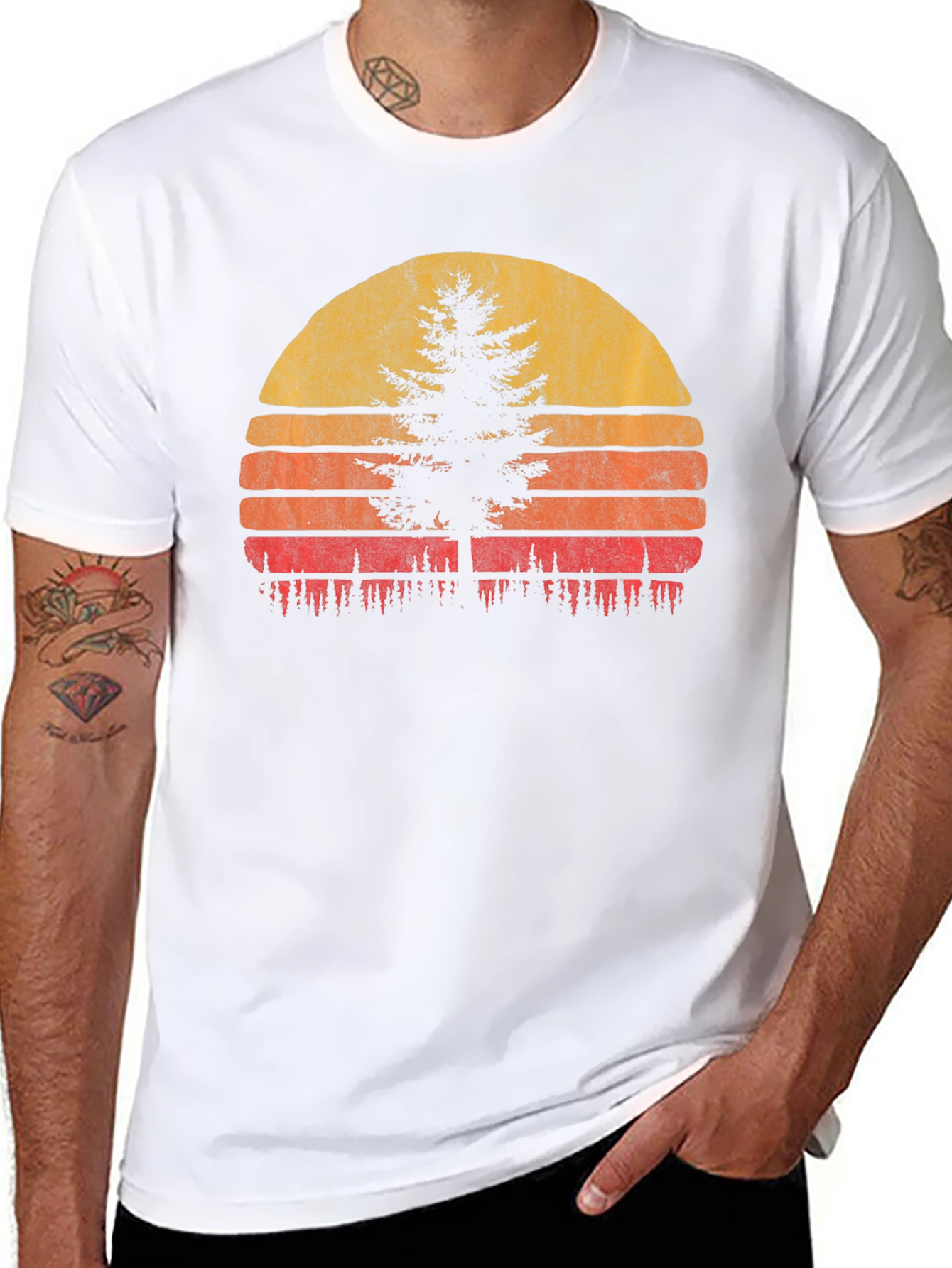 Retro Sunset Tree Graphic Tee - Nature Lovers T-Shirt