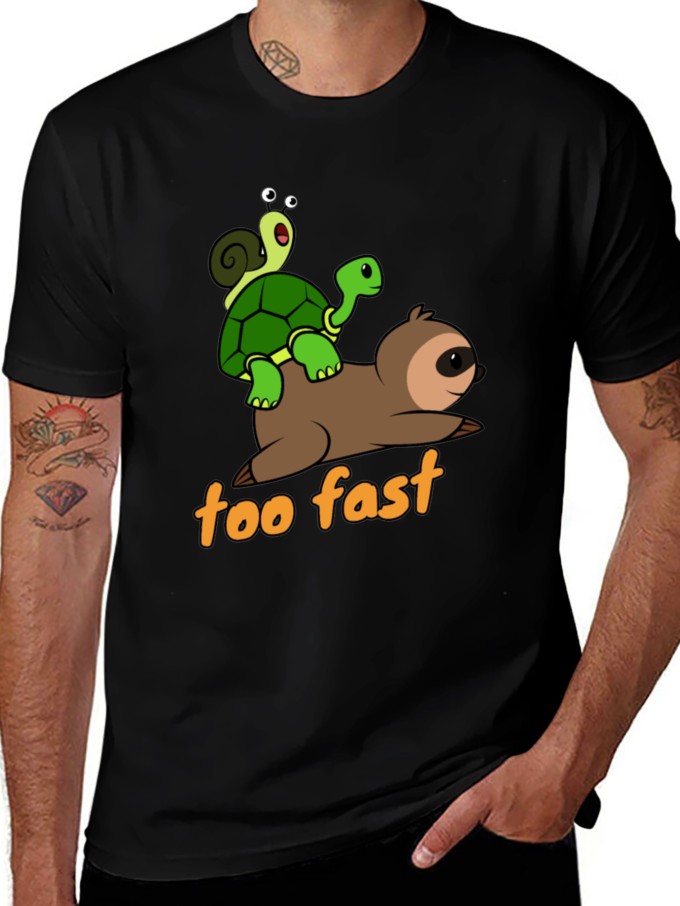 Funny Sloth Turtle and Snail Graphic T-Shirt